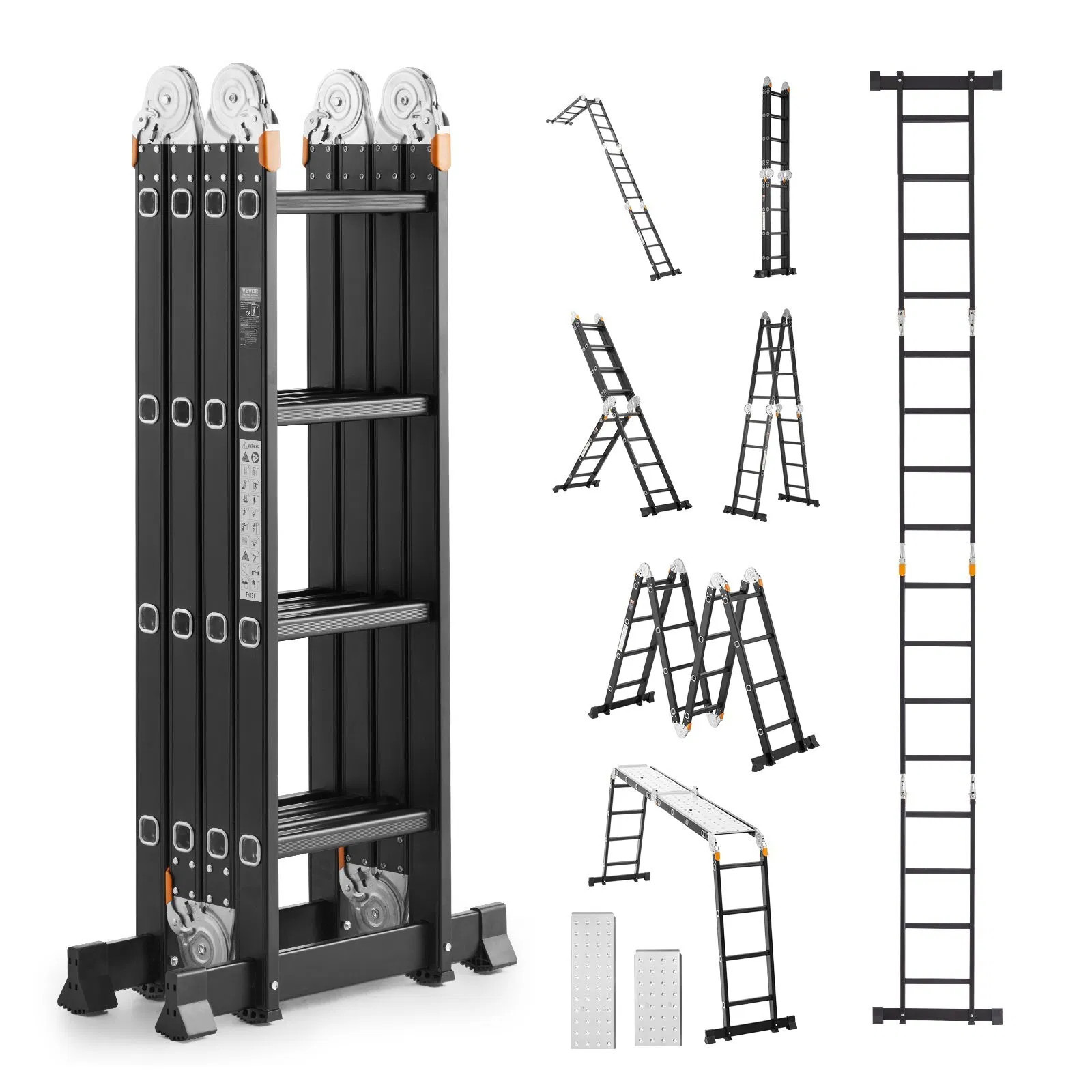 Multi-Purpose Folding Ladder, 7-in-1 Tall Extension Step Ladder, A Frame 4 Step