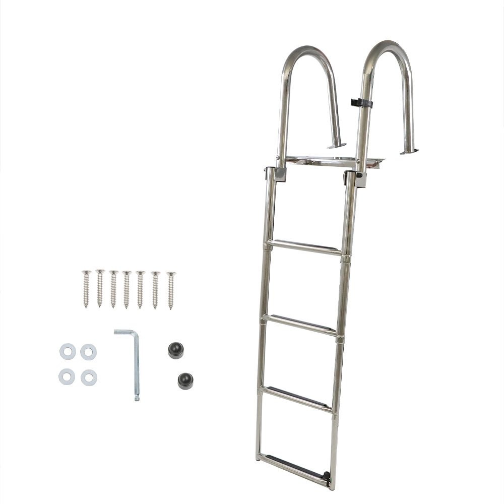 2 3 4 5 Step Stainless Steel Telescoping Foldable Boat Ladder with Hand Railing