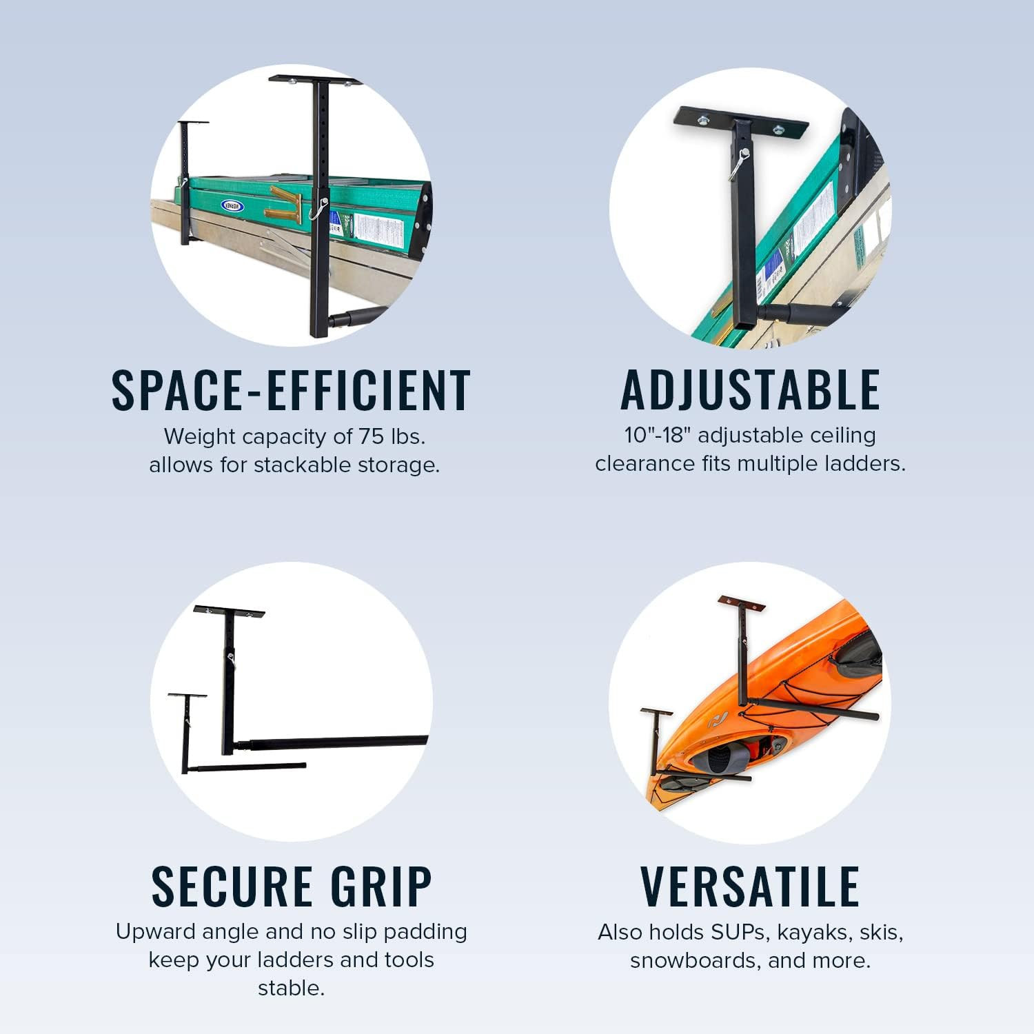 Adjustable Overhead Ladder Rack – Garage Organizer Ladder Shelf for Step & Exten