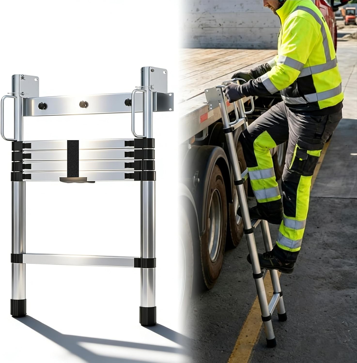 65″ Heavy Duty Truck Step Deck Ladder, Adjustable & Extendable