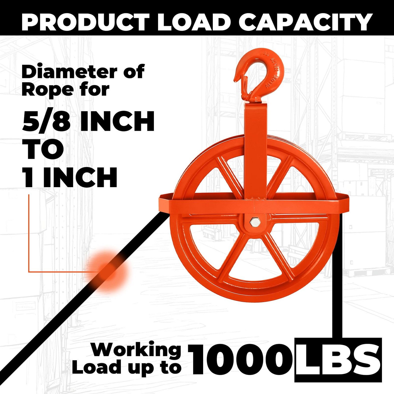 POPMOON 12-Inch Scaffold Hoist Pulley Iron Wheel Ladder Hooks 1000 Lbs