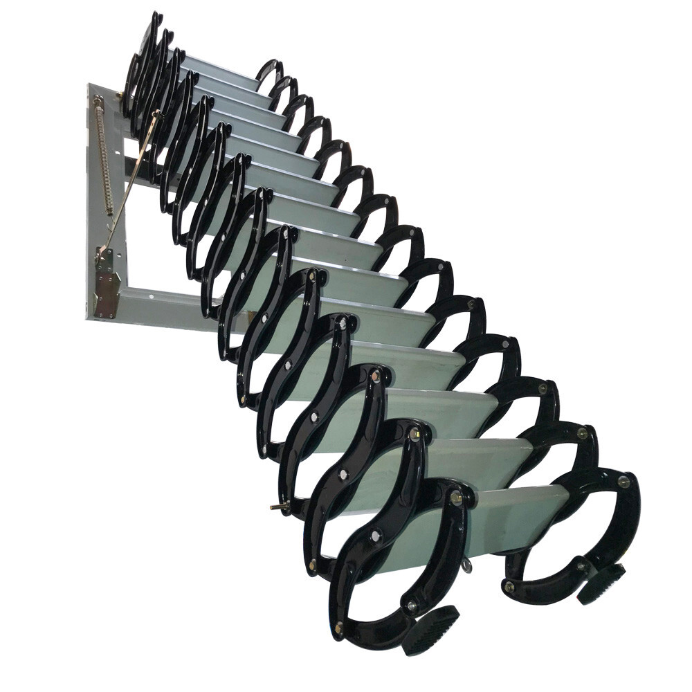 Black Loft Ladder Aluminum-Magnesium Alloy Attic 14 Steps Pull Down Attic Stairs