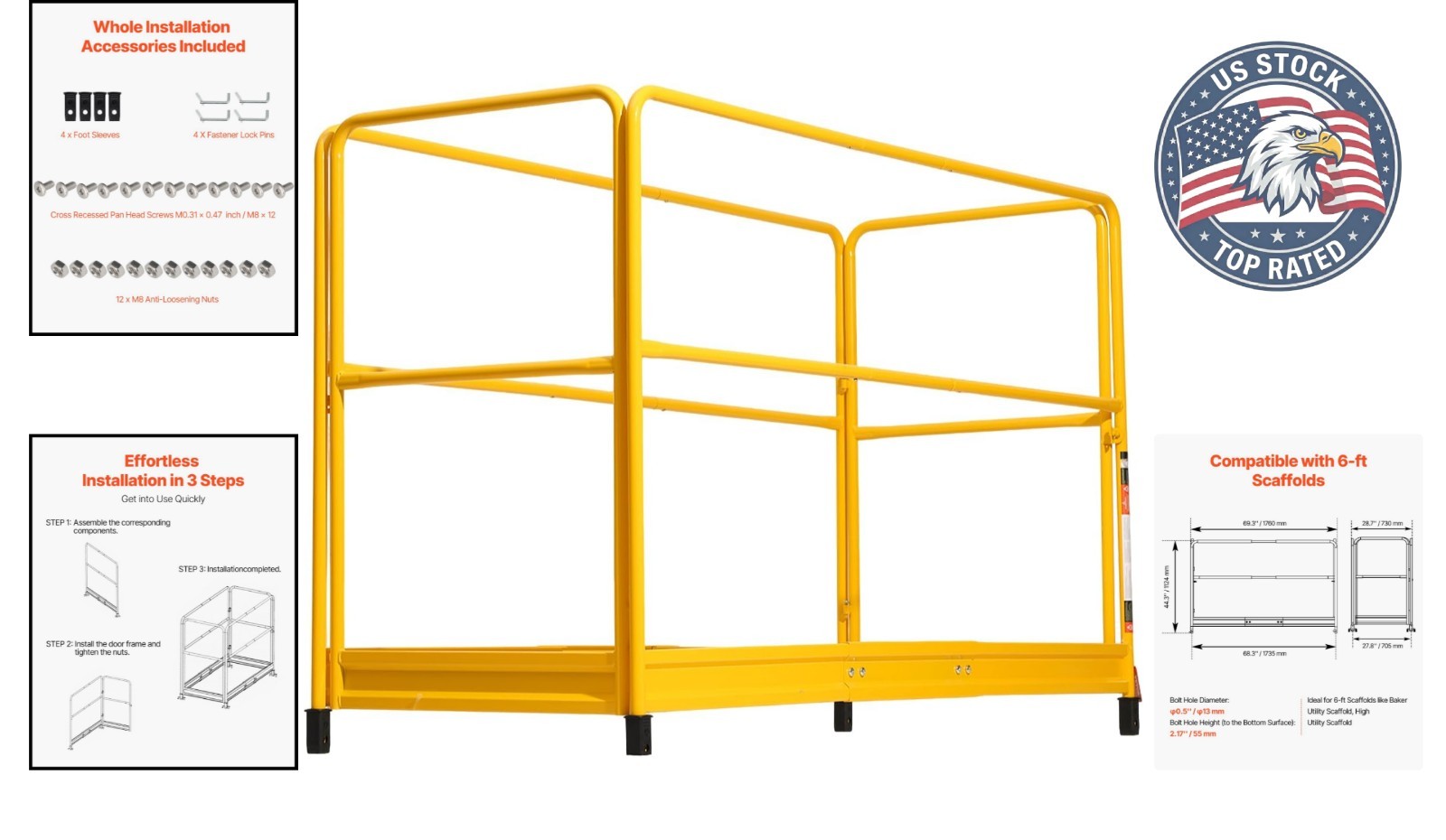 6FT Scaffolding Safety Guardrail – Rustproof Carbon Steel for High-Altitude Work