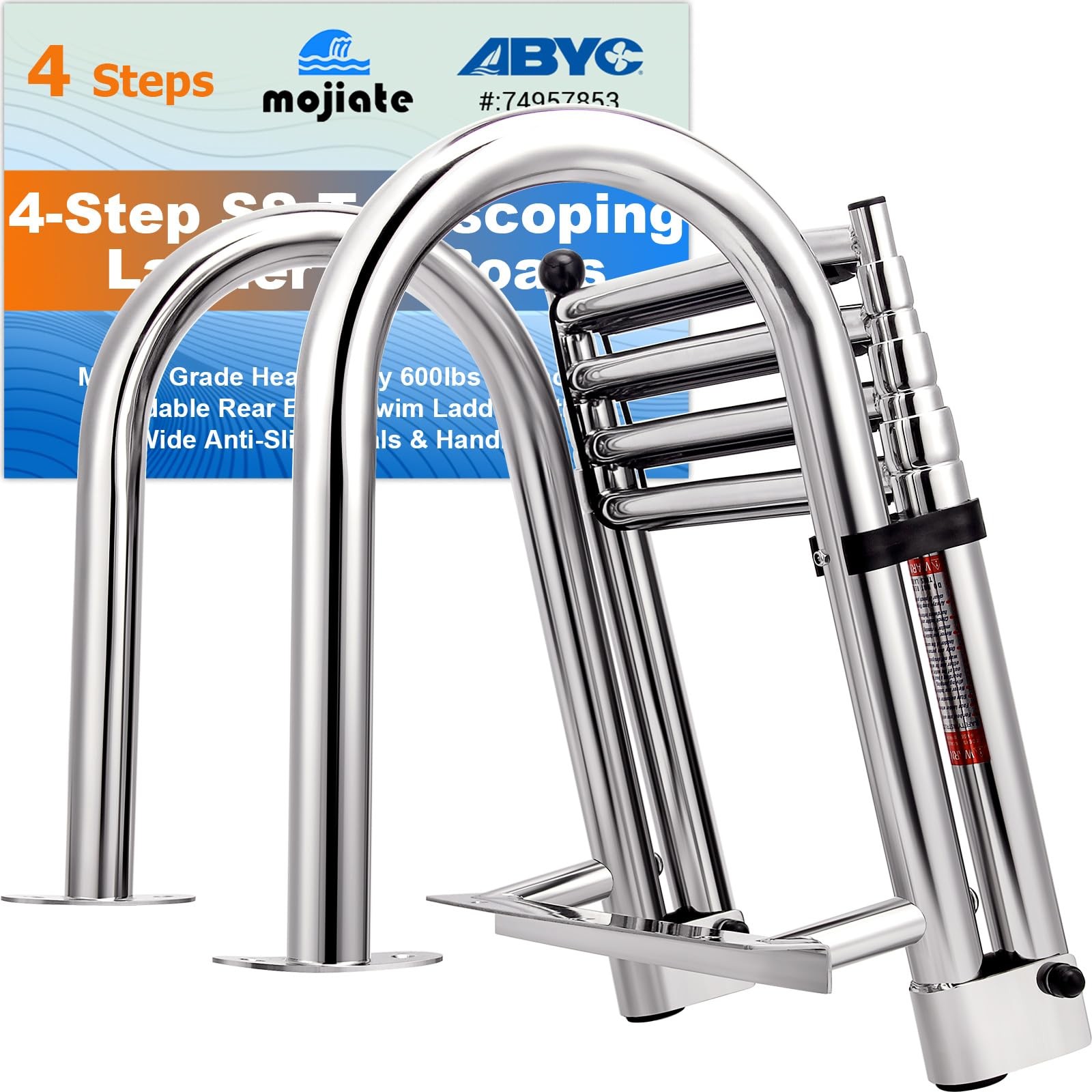 Mojiate 4-Step Stainless Steel Telescoping Dock Ladder for 4 steps, M2599