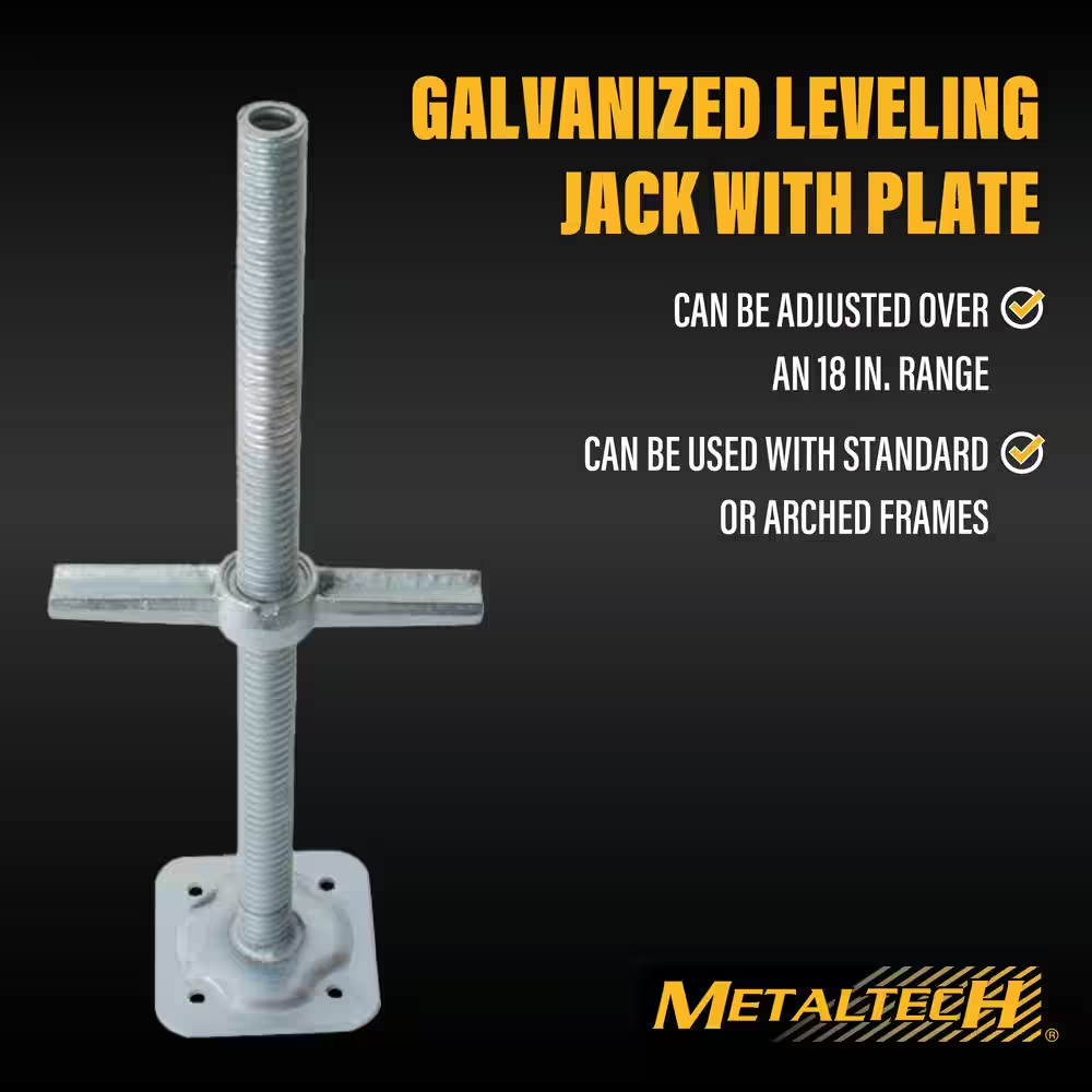 24-Inch Galvanized Steel Adjustable Leveling Jacks with Heavy-Duty Base Plate an