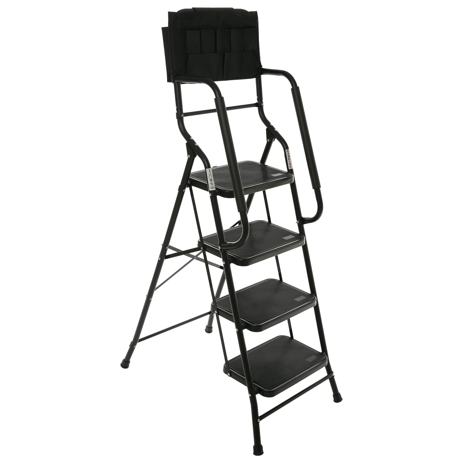 WiberWi 4 Step Ladder with Handrails 500 lb Capacity 4 Step, Black-4