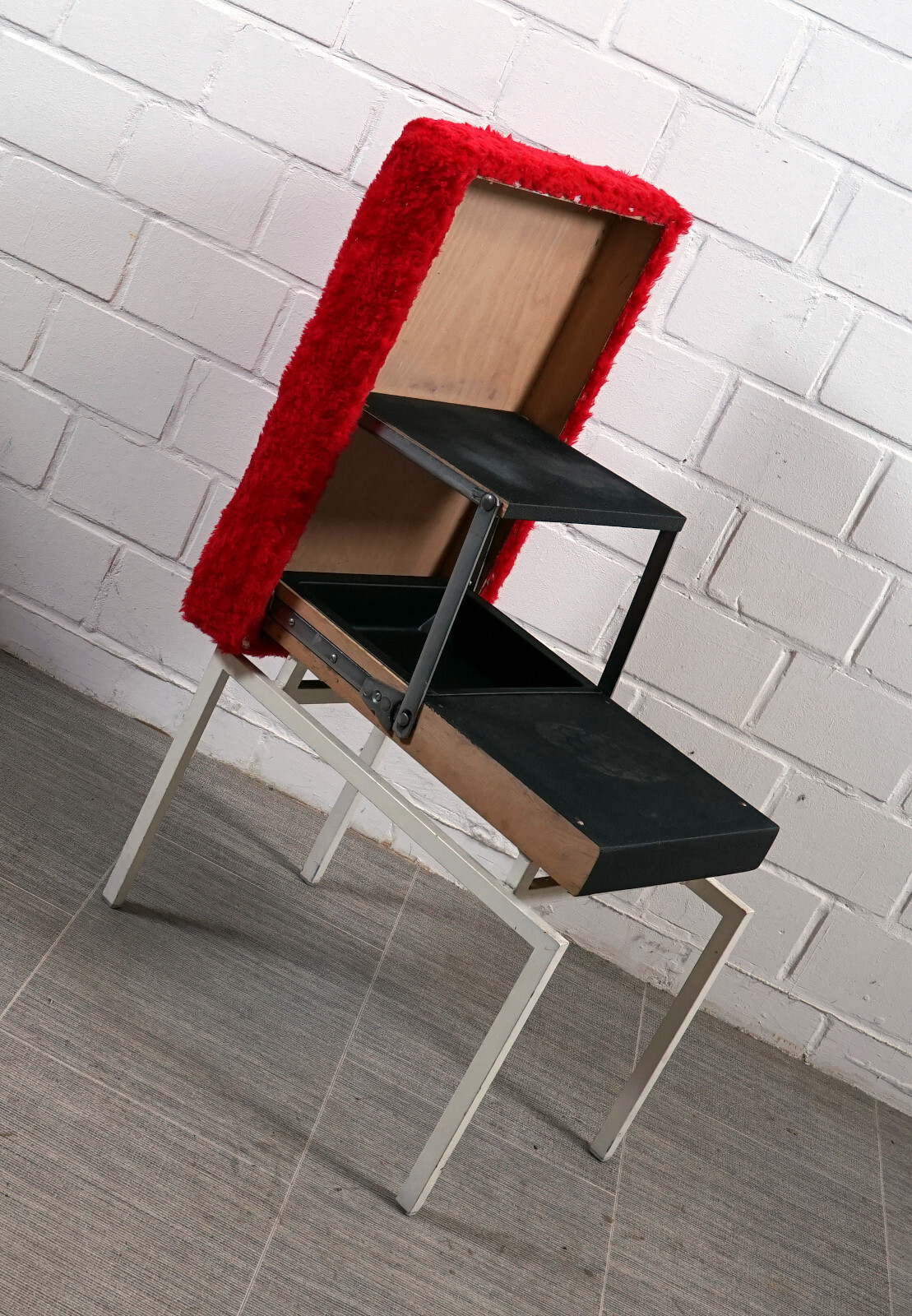 Rare COR Folding Stool Footstool Step Ladder Metal Fabric Vintage 1960s