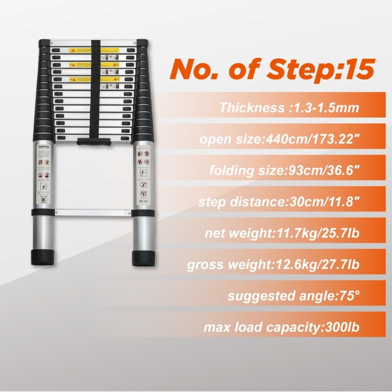 14.5FT Telescoping Ladder Aluminum Folding Telescopic Extension Ladder Portable