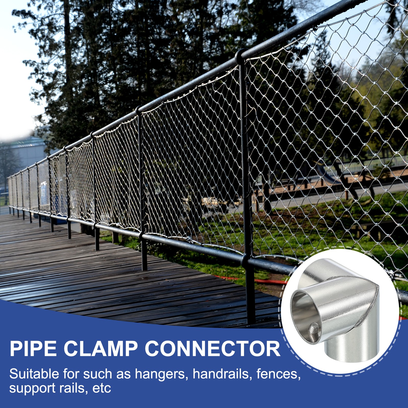 1″ 3 Way Pipe Clamp Connector 2Pack 90 Degree Elbow Chain Fence Clamps Silver
