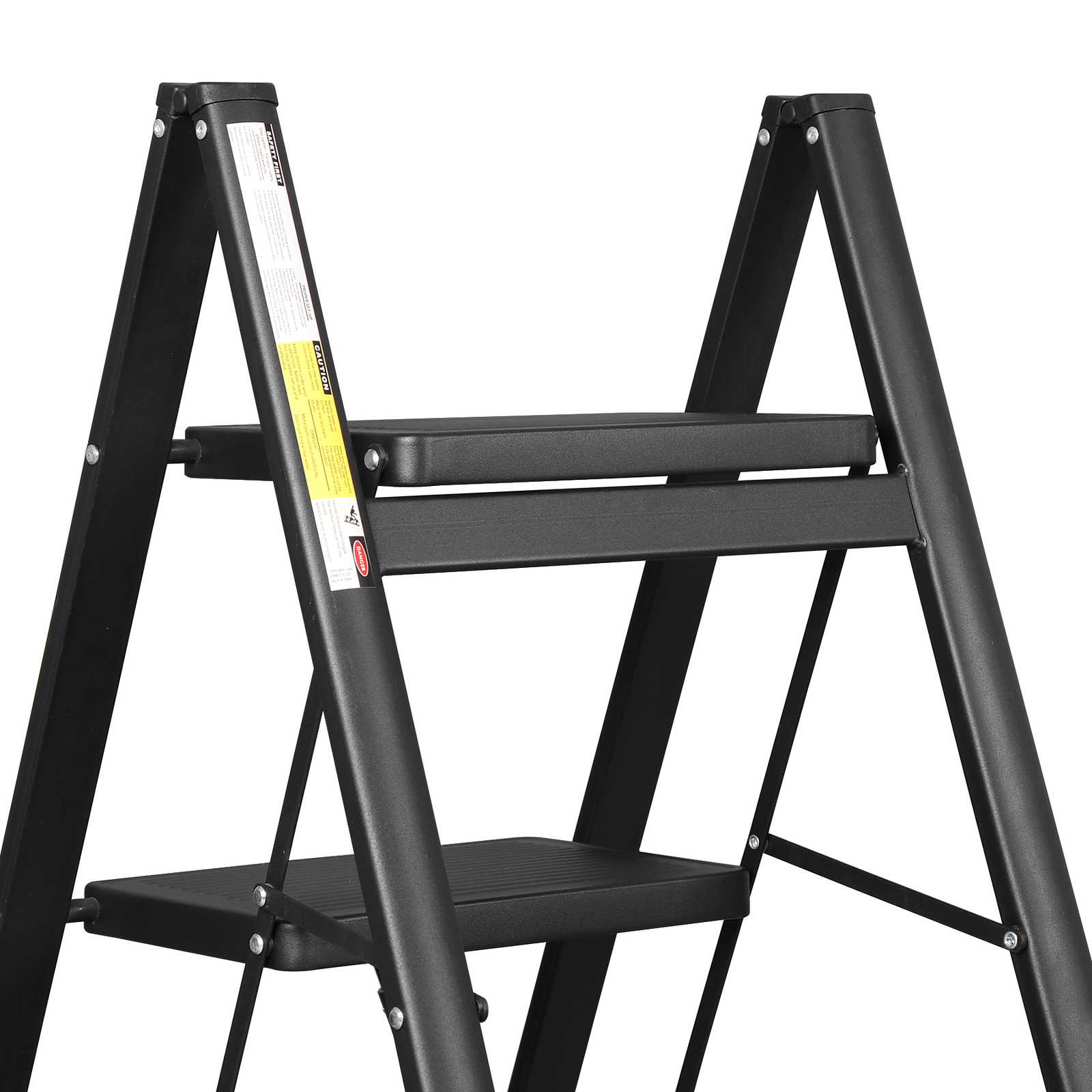 3 Step Ladder Steel Step Stools Safe & Sturdy with Wide Anti-slip Pedal Black