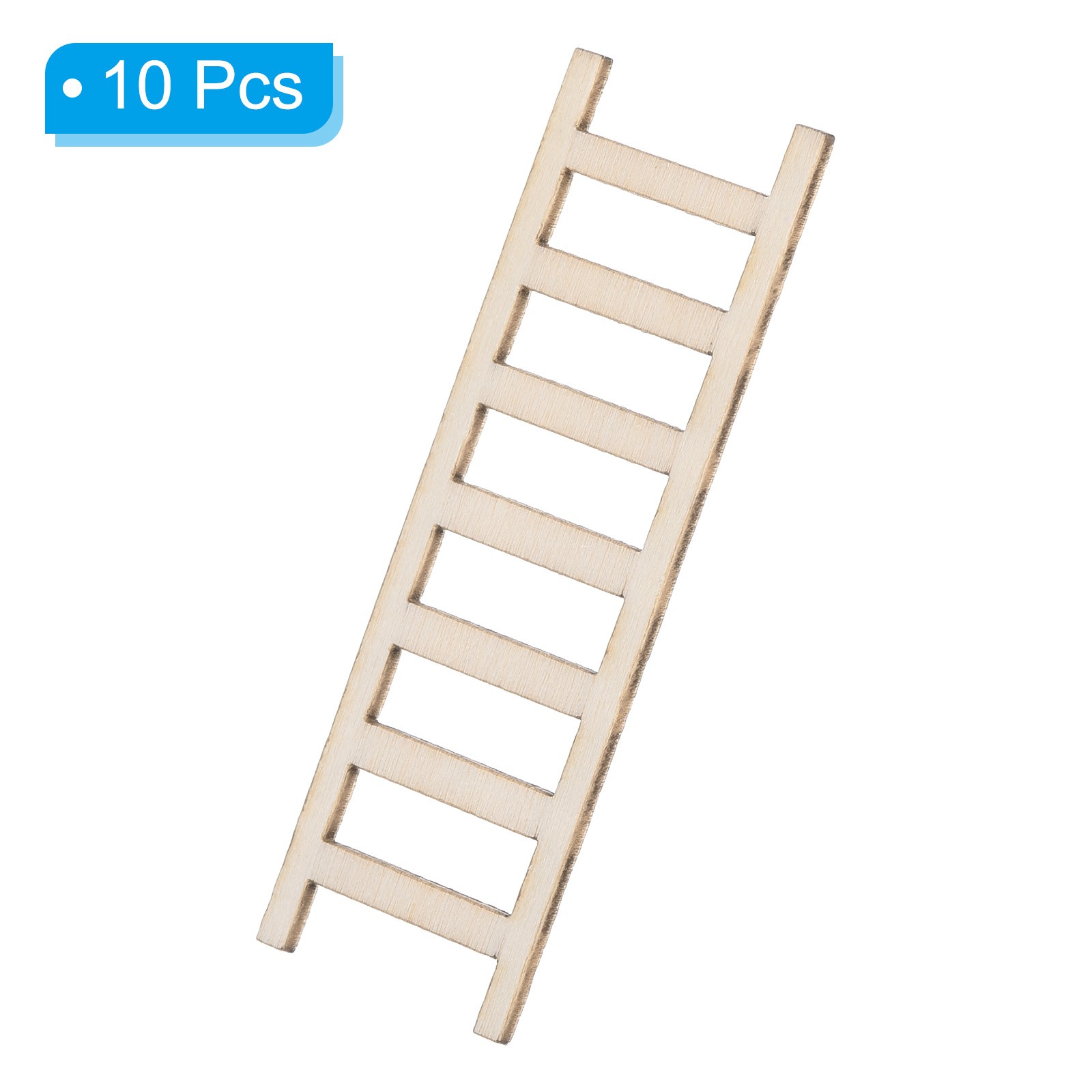 10Pcs 2.4″ Miniature Wooden Ladder Dollhouse Straight Ladders, Natural Color