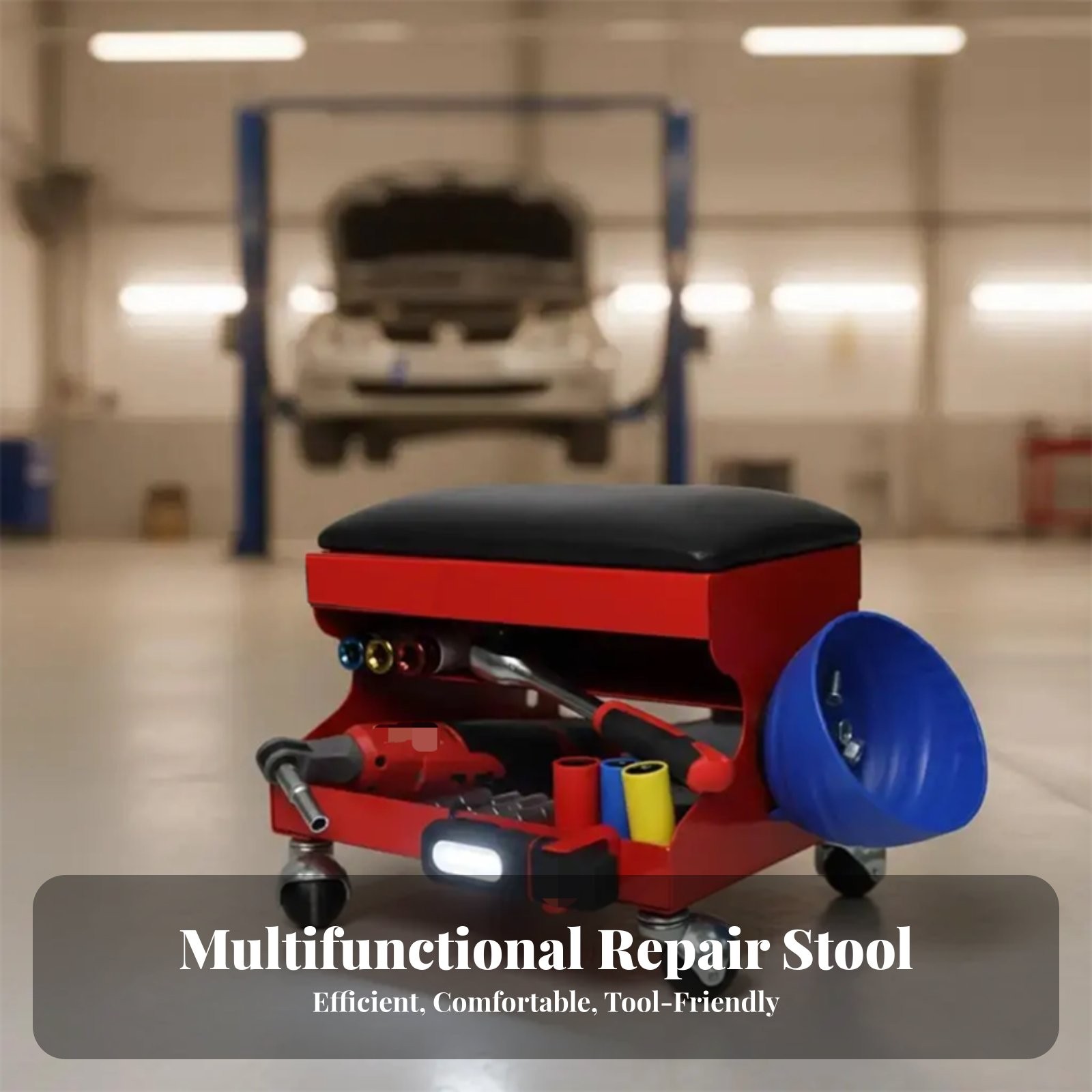 Mechanic’s Stool with Wheels 360-Degree Swivel Casters for Auto Detailers