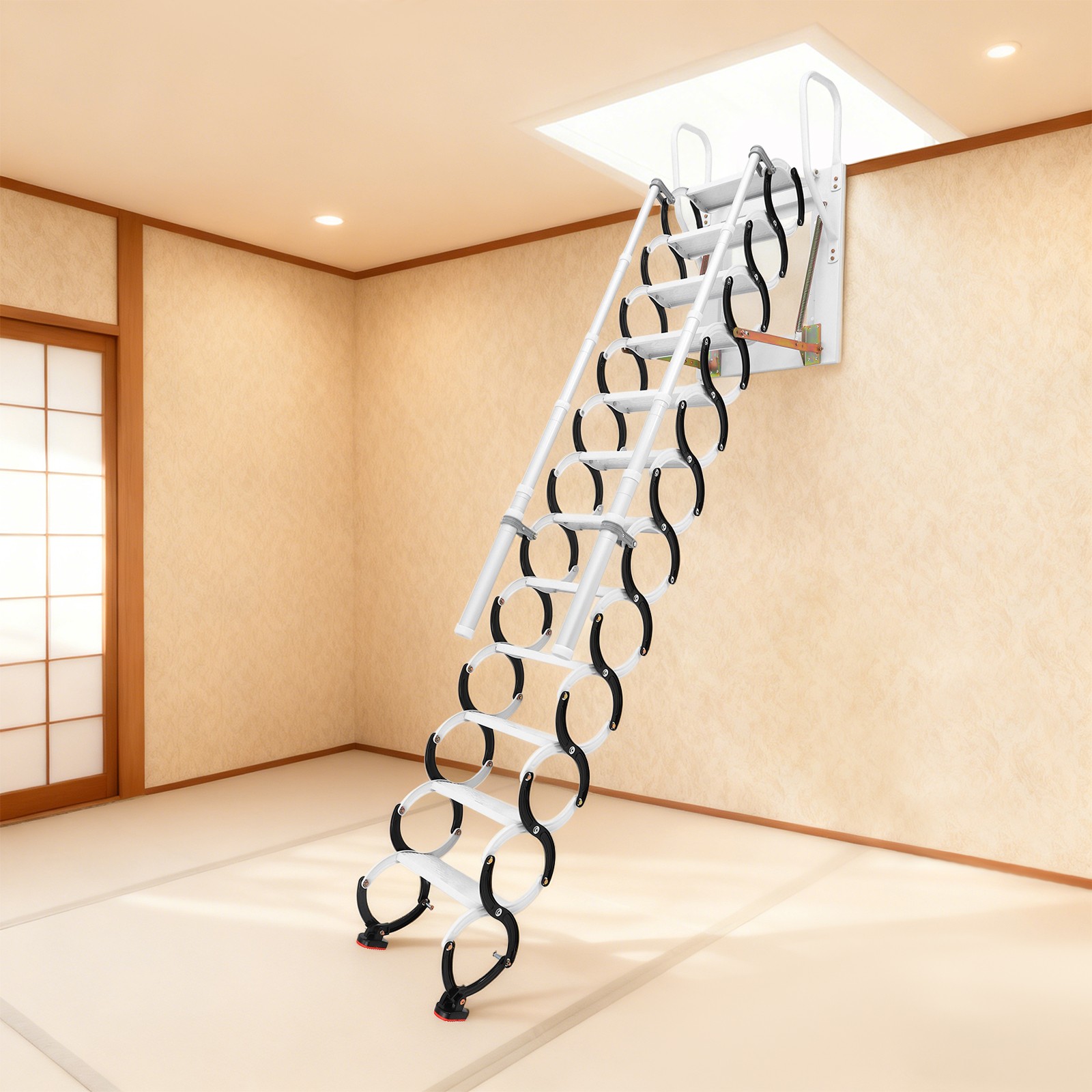 12 Steps Ladder Wall-Mounted Ladder w/Handrail Telescopic Ladder 661.39lbs