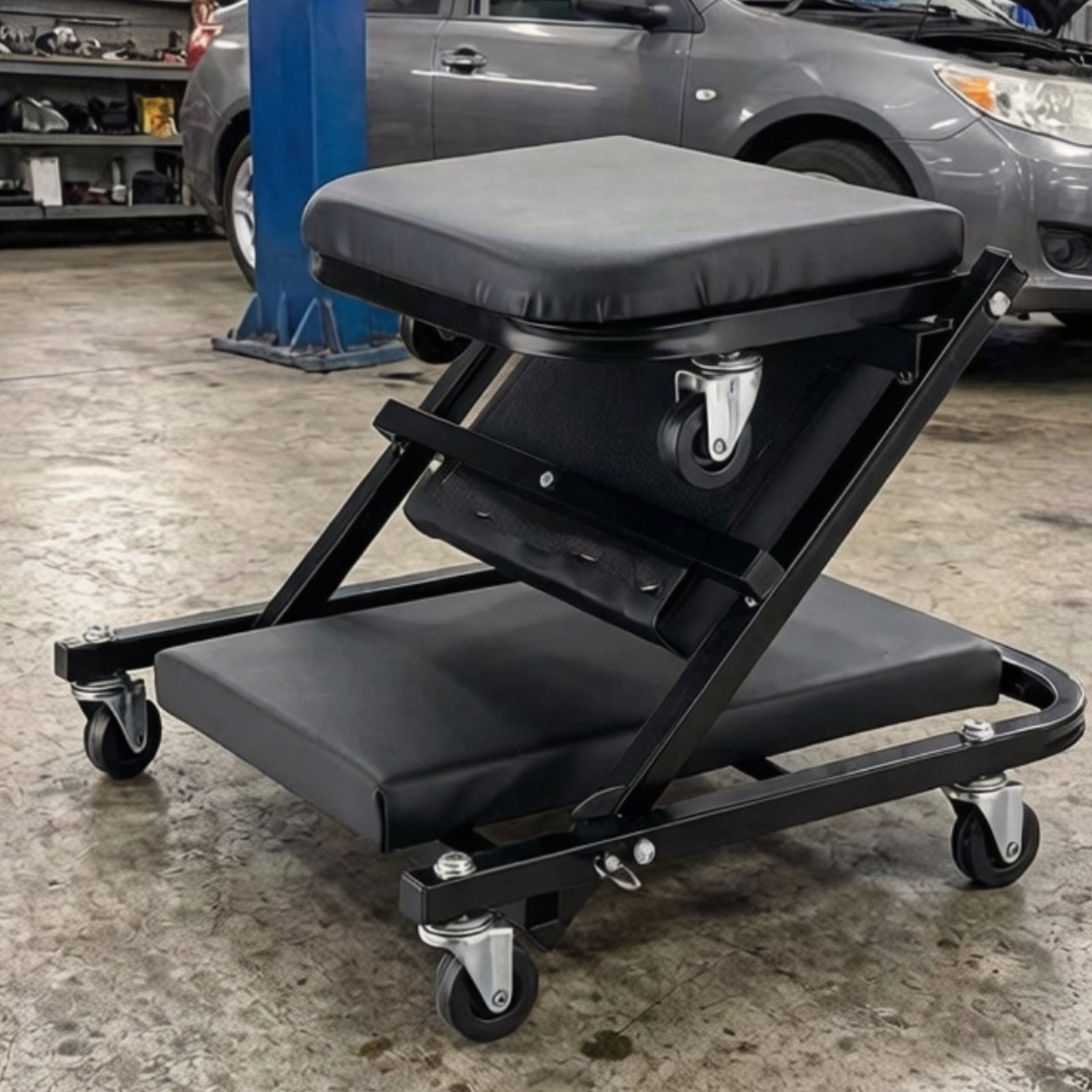 Folding Mechanic Stool Foldable Rolling Mechanic Stool 2-in-1 Design