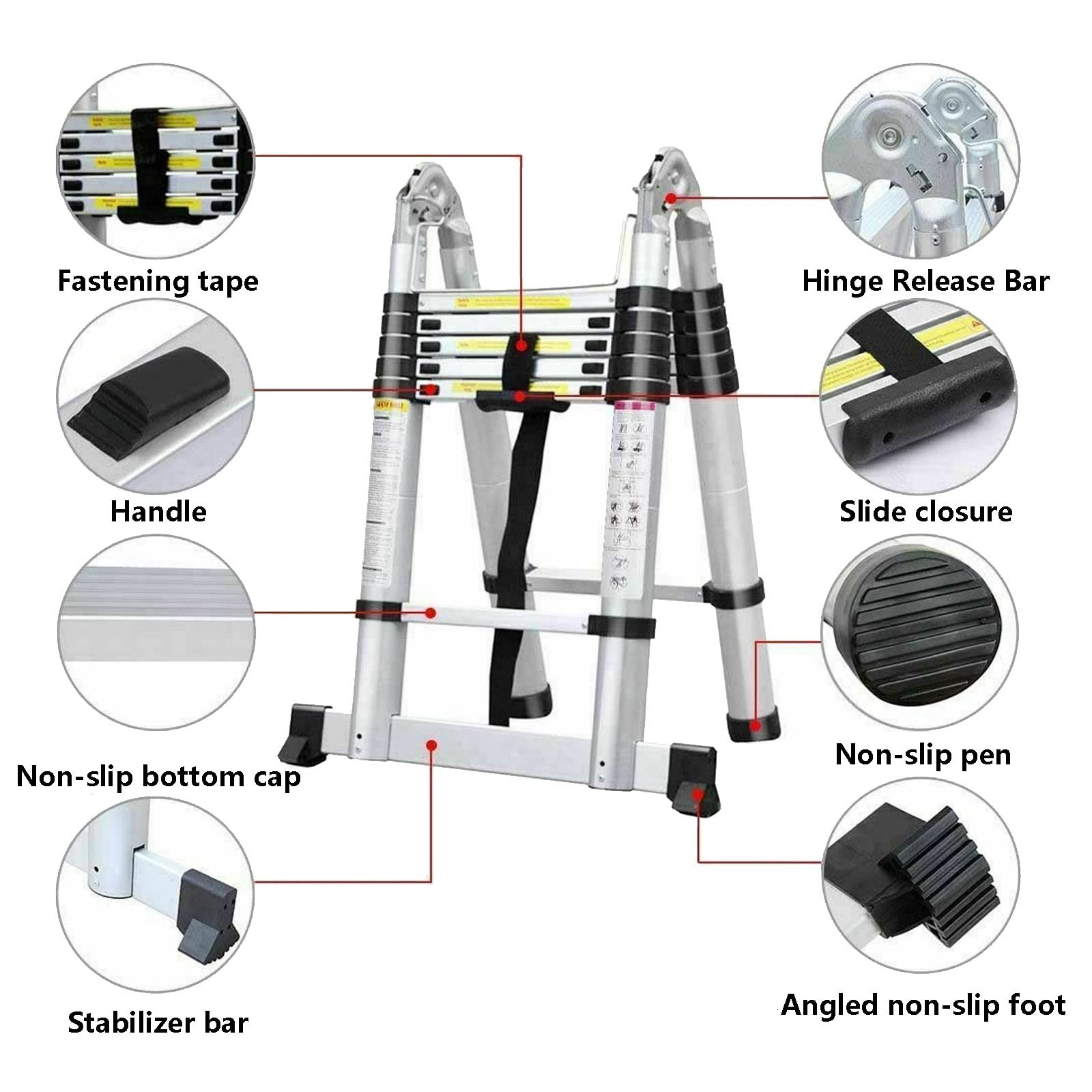 Jupitor Aluminum Telescoping 12.5FT – 3.8M(1.9+1.9m), Silver” Or “Aluminum