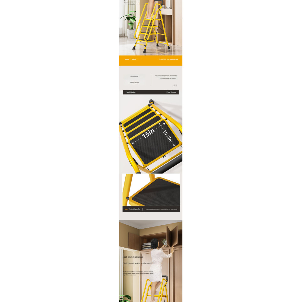 4Step Ladder with Handrails Folding Step Stool with Anti-Slip Wide Pedals Yellow
