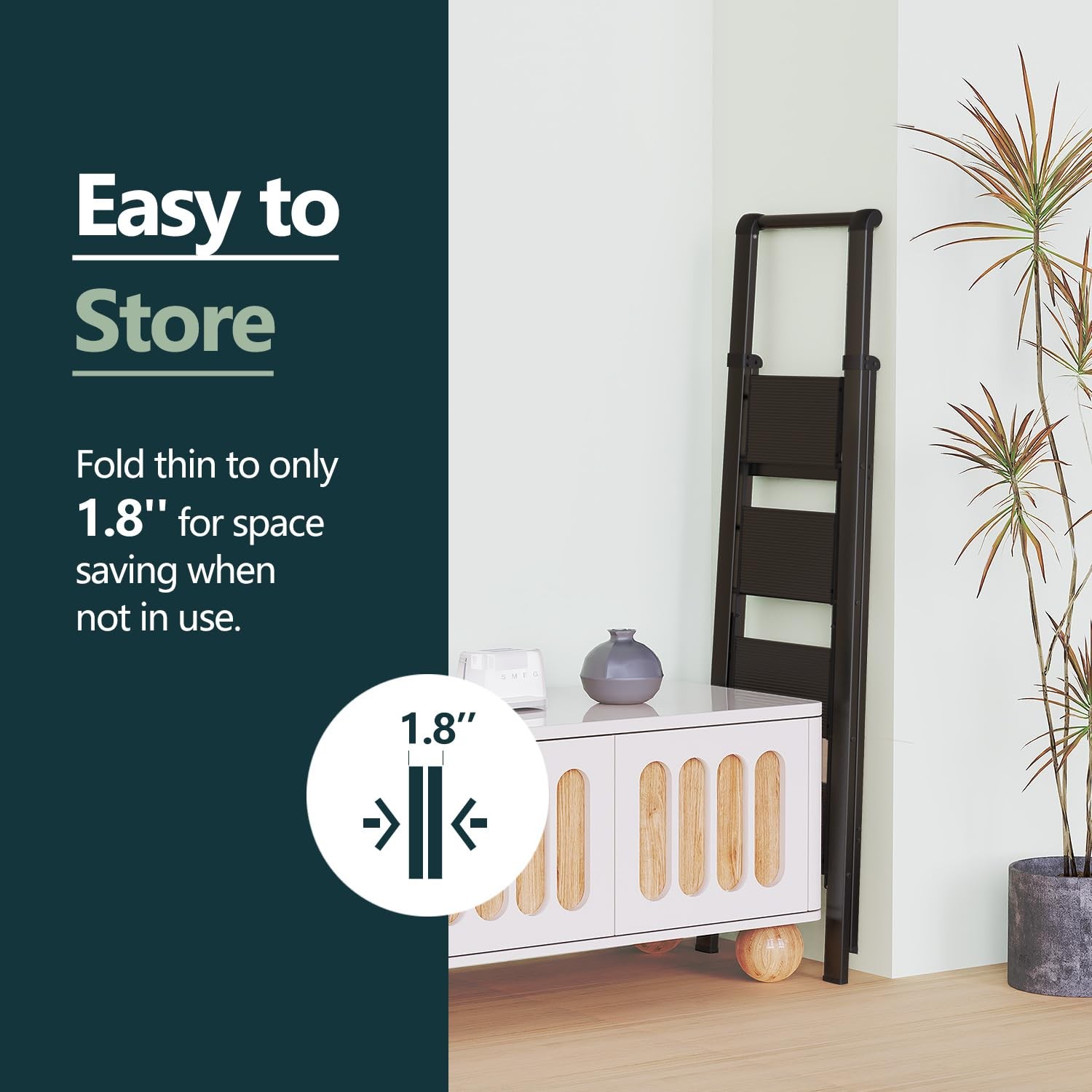 WOA 4 Step Ladder, Ladders for Home, Anti-Slip Aluminum 4 Step, Black