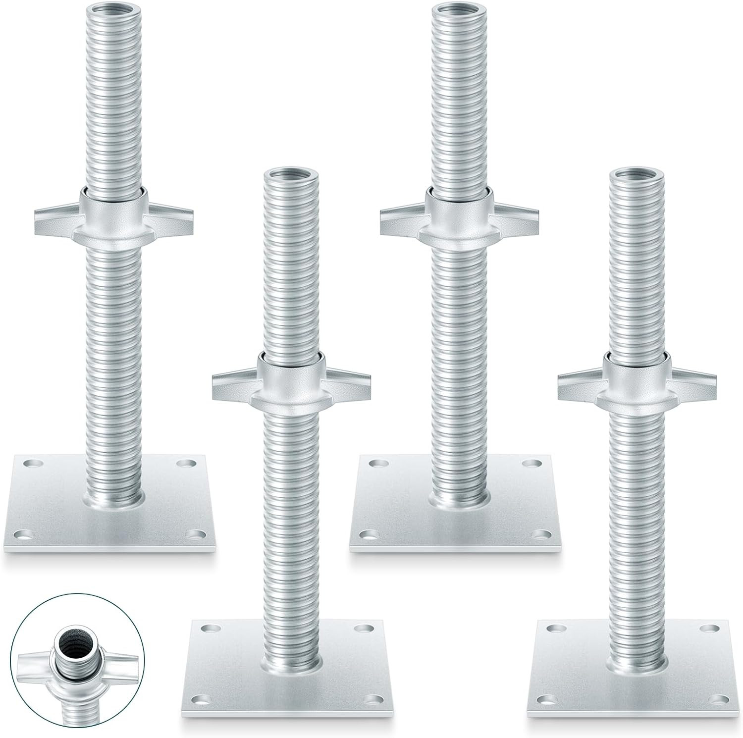 4 Pack 12Inch Adjustable Leveling Jacks Scaffolding Hollow Screw Jacks with Base
