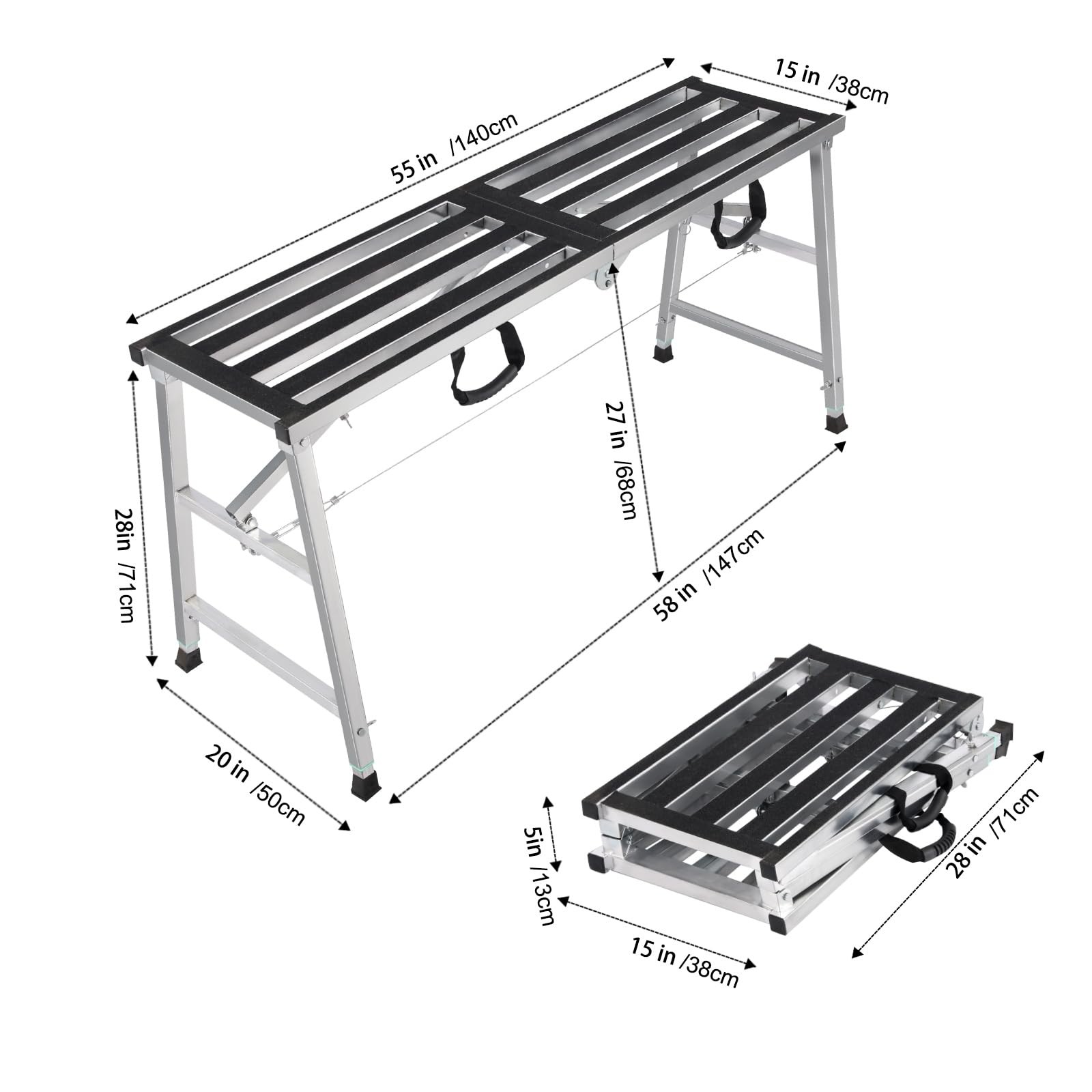 GMGSPT Folding Scaffolding Platform Steel Step Ladder Stool 140 CM, Silver