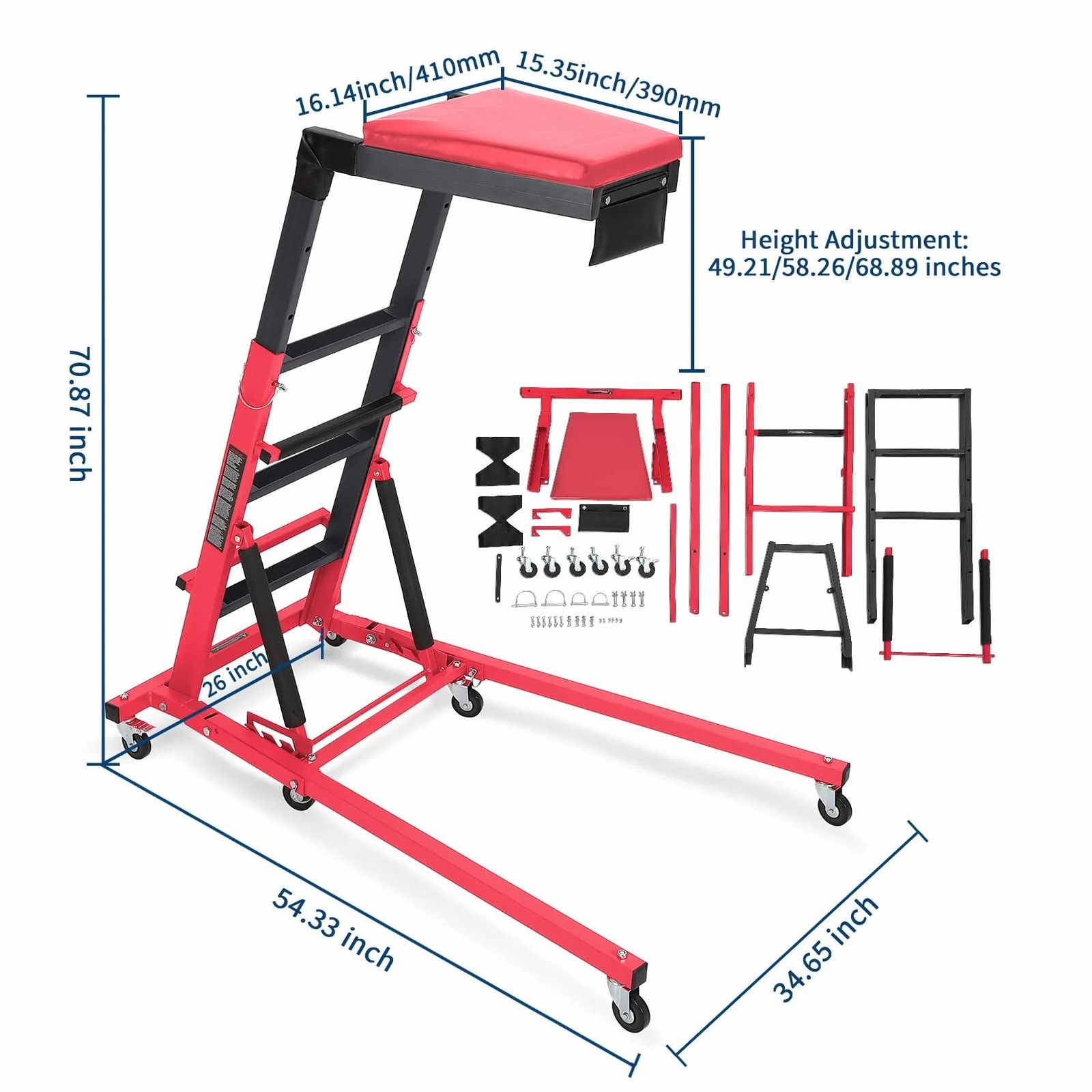 Top Automotive Creeper 49.21-68.89″ Adjustable Height 400LBS Foldable For Garage
