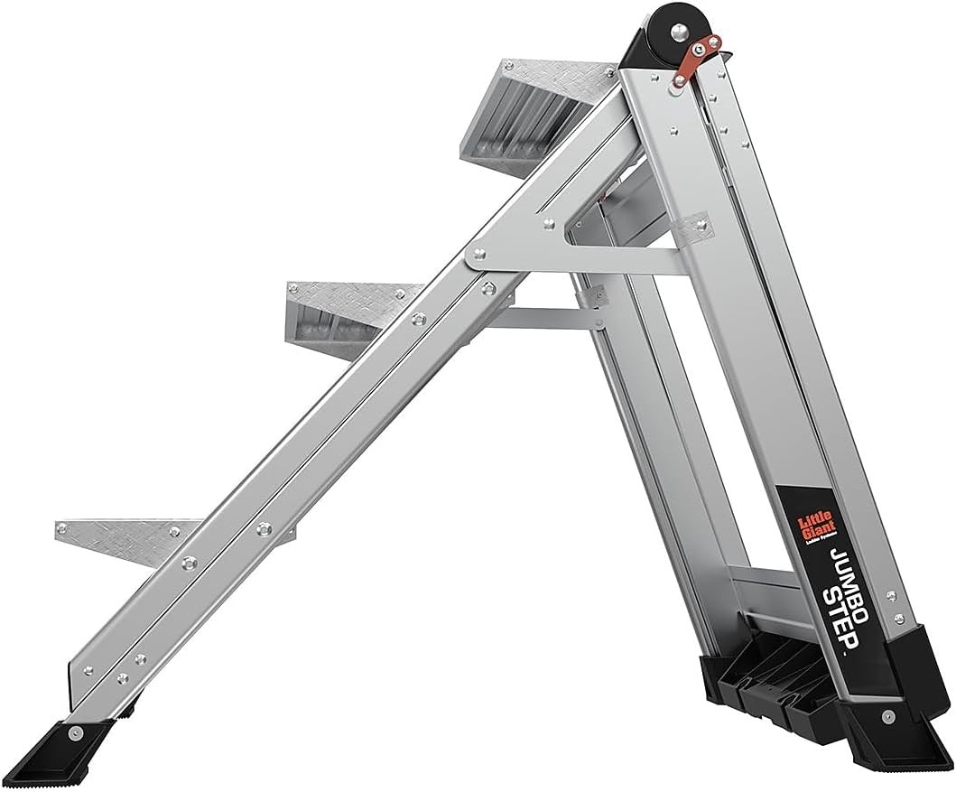 Ladders Jumbo Step Stool with Handrail,3-Step,Aluminum,8.7-Ft Reach Height