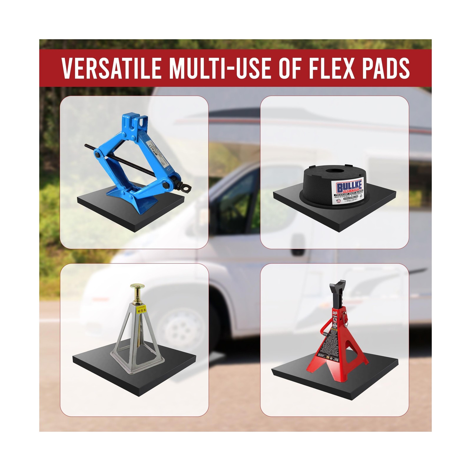USA Made RV Leveling Jack Flex Pads 12″ – Heavy-Duty Rubber Jack Pads (4-P