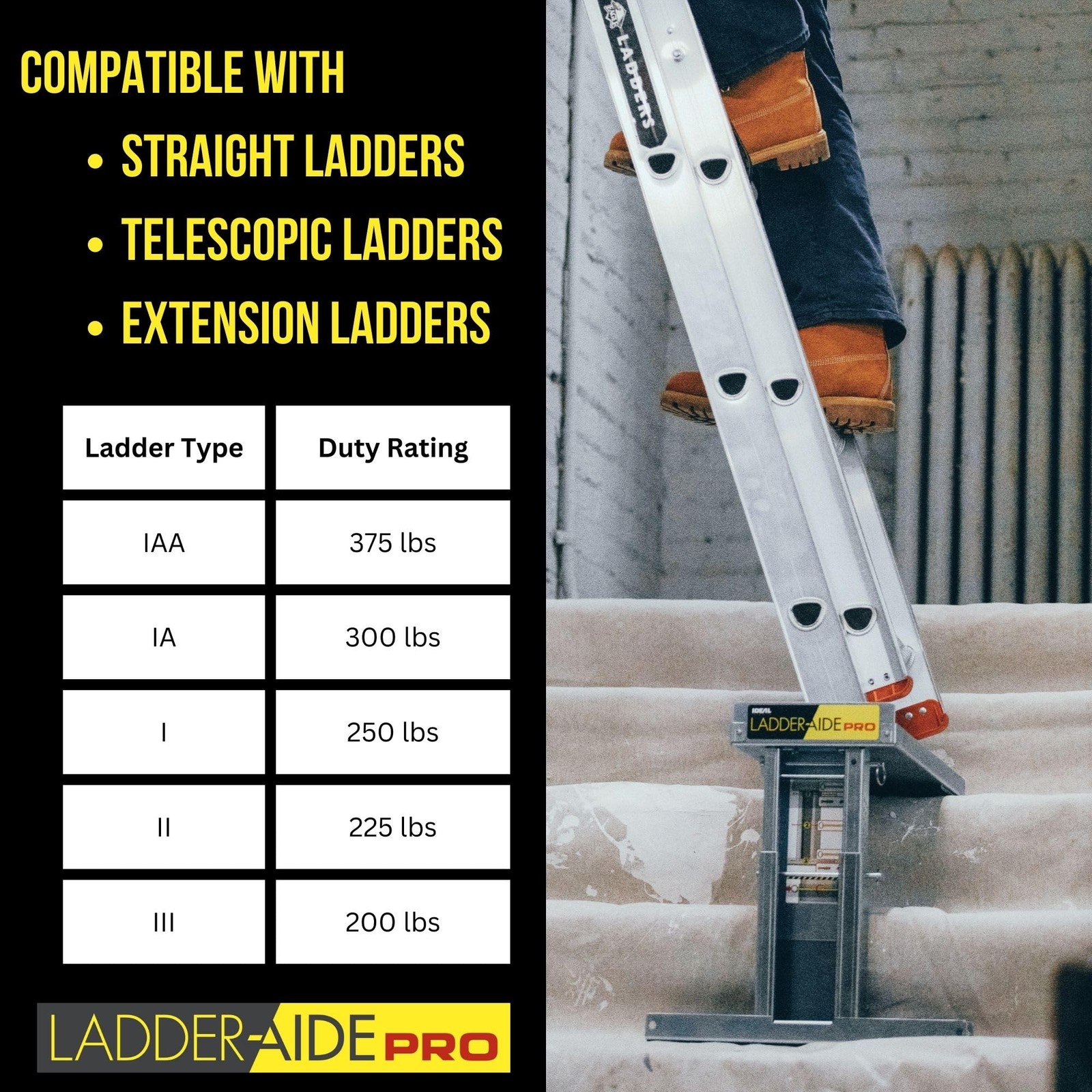 Ladder Aide Pro Ladder Leveler For Stairs Osha Ansi Compliant Easy Setup 375Lbs
