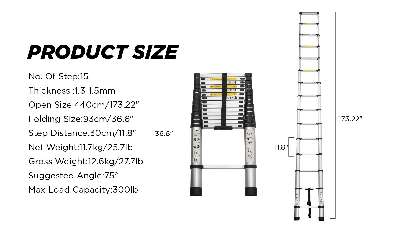 8.5FT-16.5FT Folding Telescopic Aluminum Ladders Lightweight Collapsible Ladder