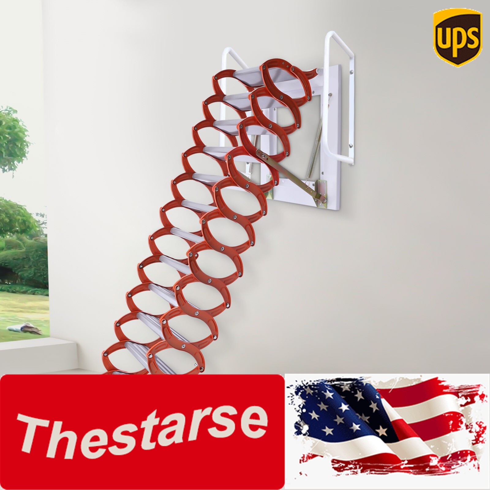 12-Steps Attic Extension Ladder 10.17ft Narrow Wall Mounted Folding Loft Stairs
