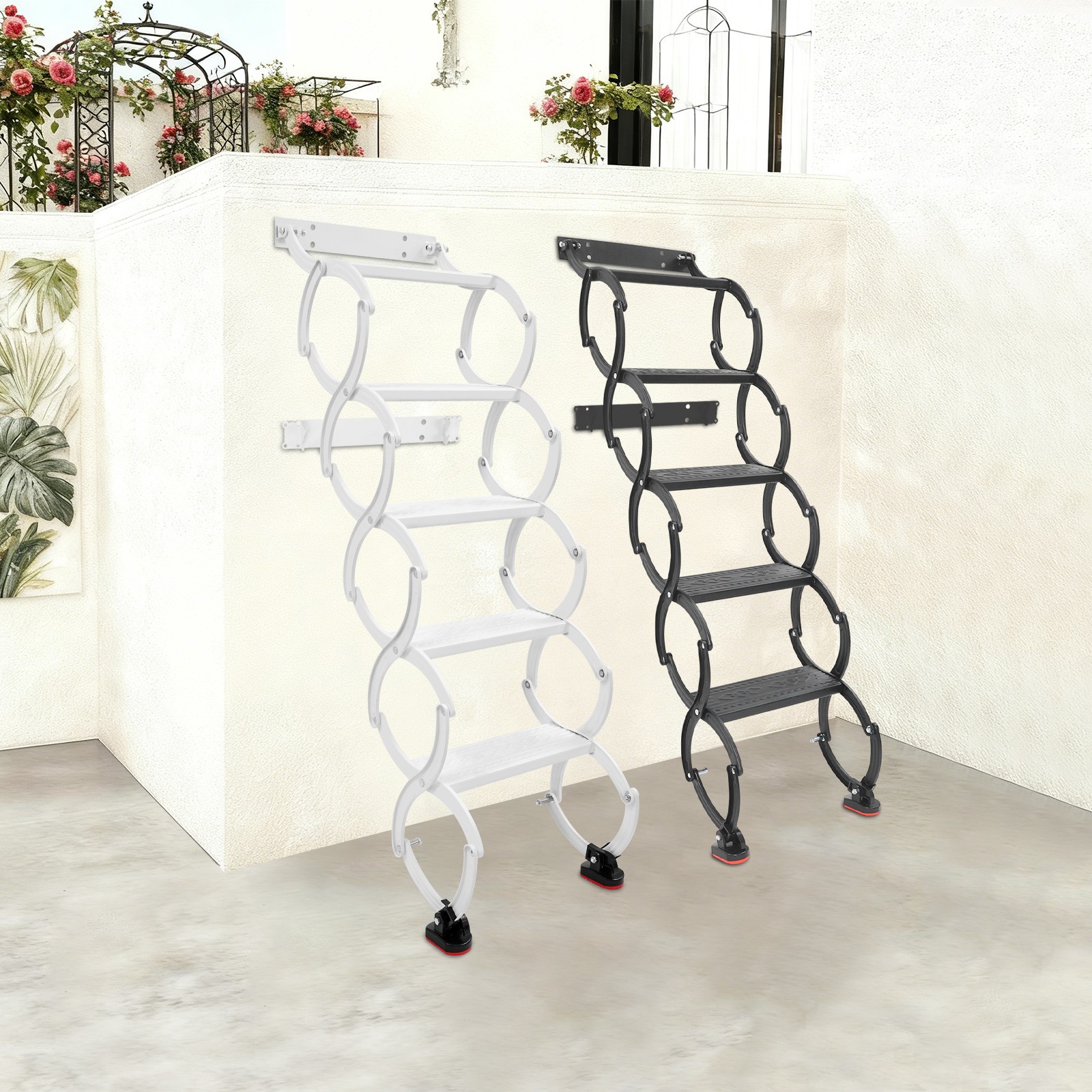 5 Step Wall Mounted Folding Ladder Telescoping Ladders Retractable Folding Stair