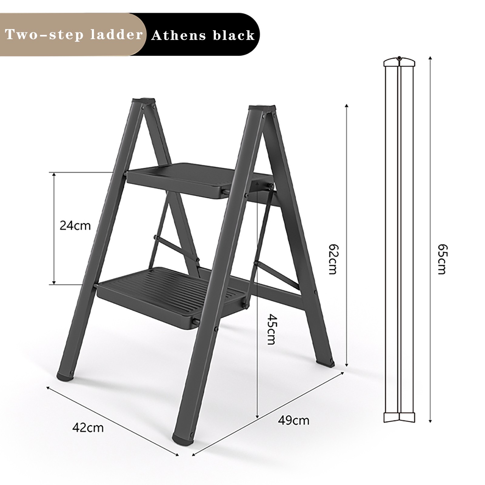 Stepladder, 2 Tiers, Foldable, Aluminum, Wide, Lightweight, Compact, Ladder,