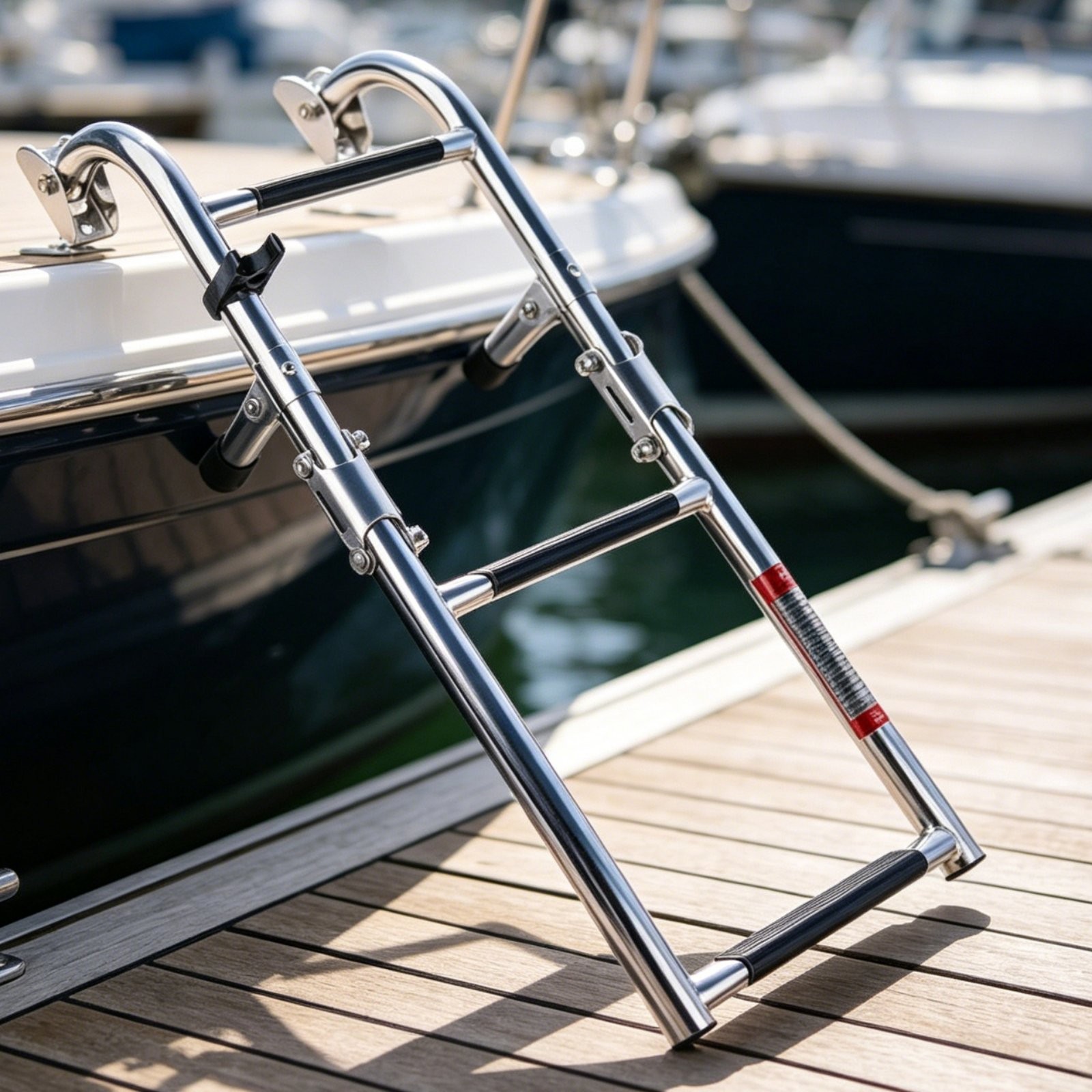 Stainless Steel Folding Boat Ladder Robust Duty Boating Hardware Removable
