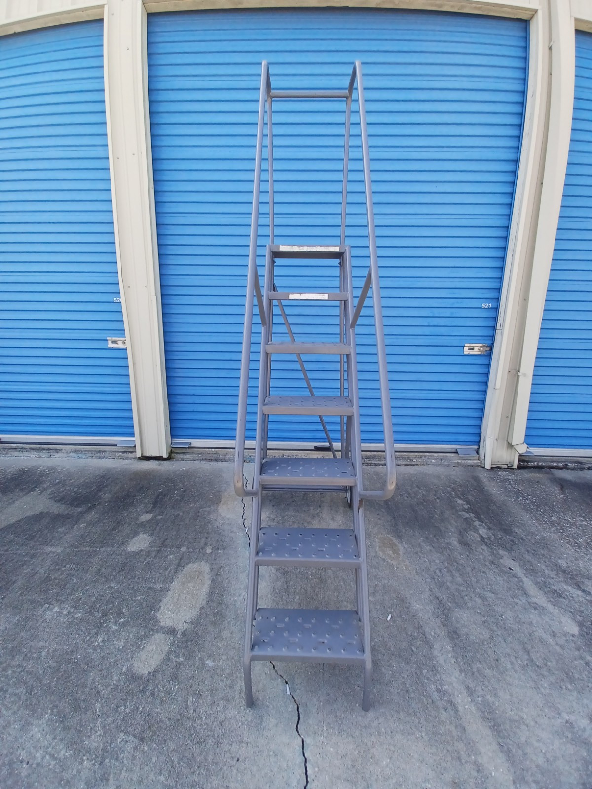 7 Step All-Terrain Rolling Steel Ladder – Perforated Tread – 450 Lbs. 10 ft high