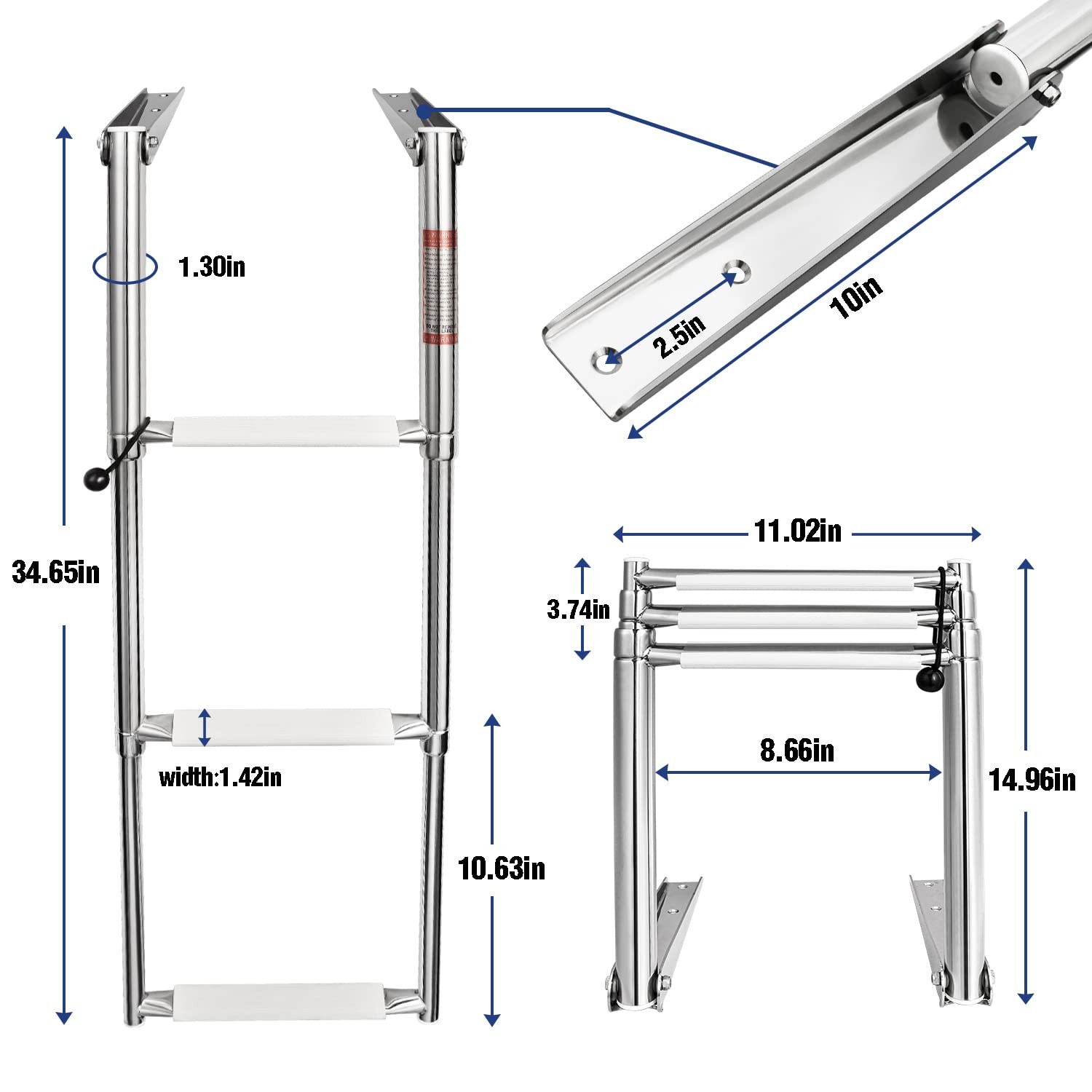 YOUNG MARINE 3 Steps Stainless Steel Drop 3 STEPS Steel, Silver