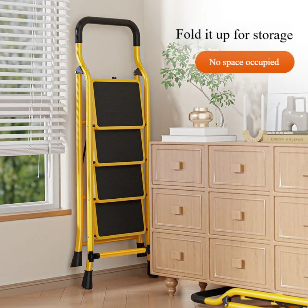 4Step Ladder with Handrails Folding Step Stool with Anti-Slip Wide Pedals Yellow
