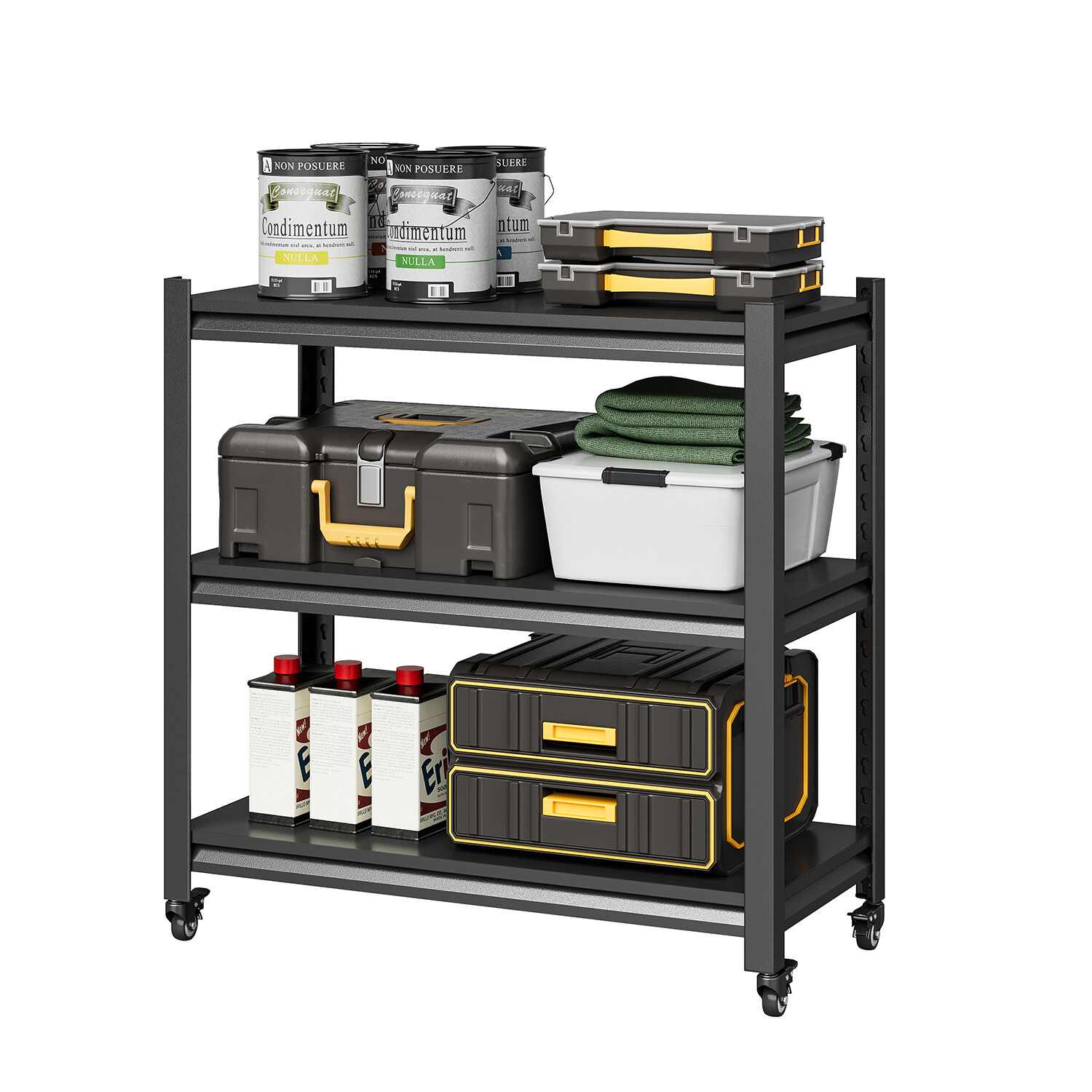 Storage Rack 34″W x 32″H x 18″D 3-Tier Shelf Steel Freestanding Garage Shelving