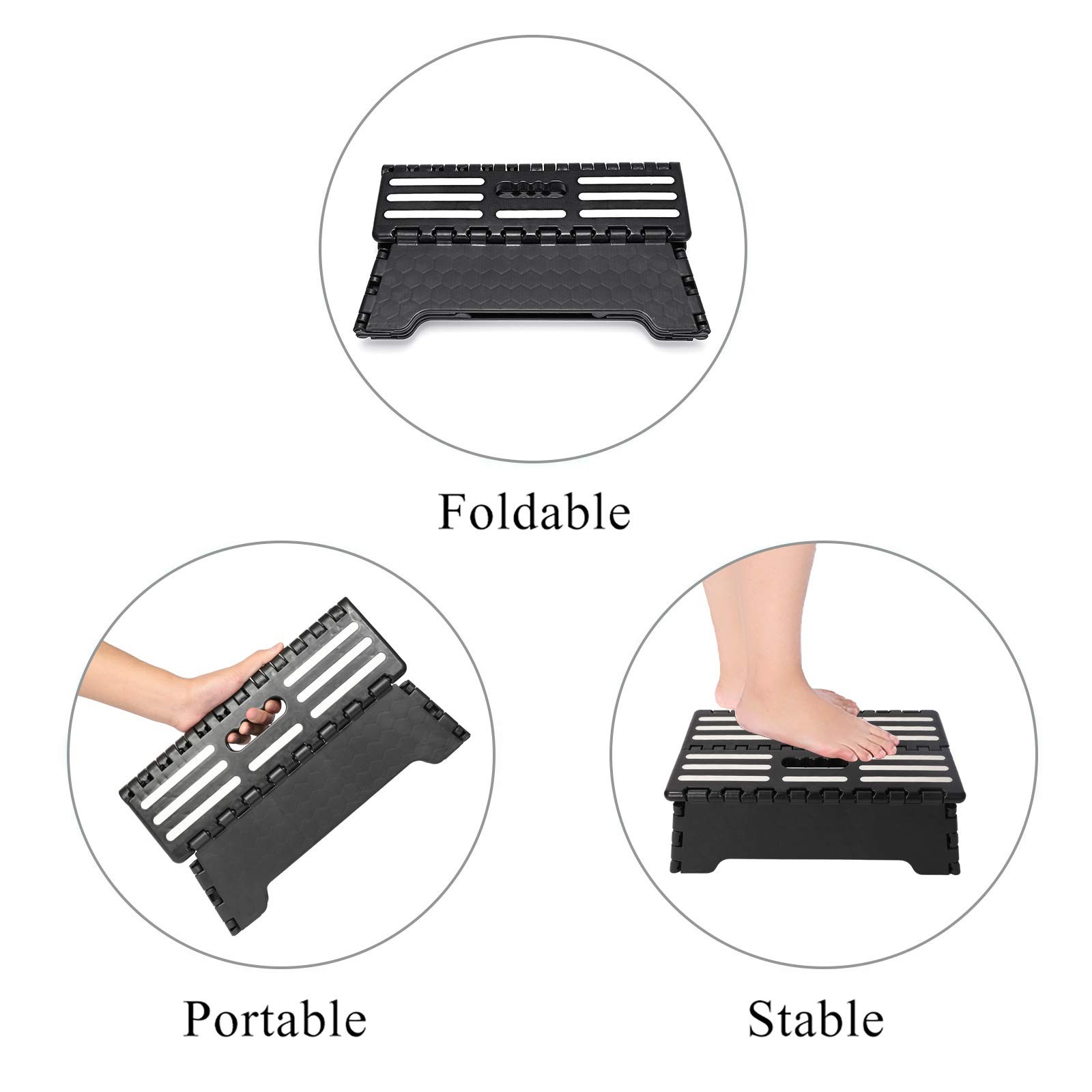 5 Inch Folding Step Stool with Non-Slip Mat. Made 1 Count (Pack of 1), Black
