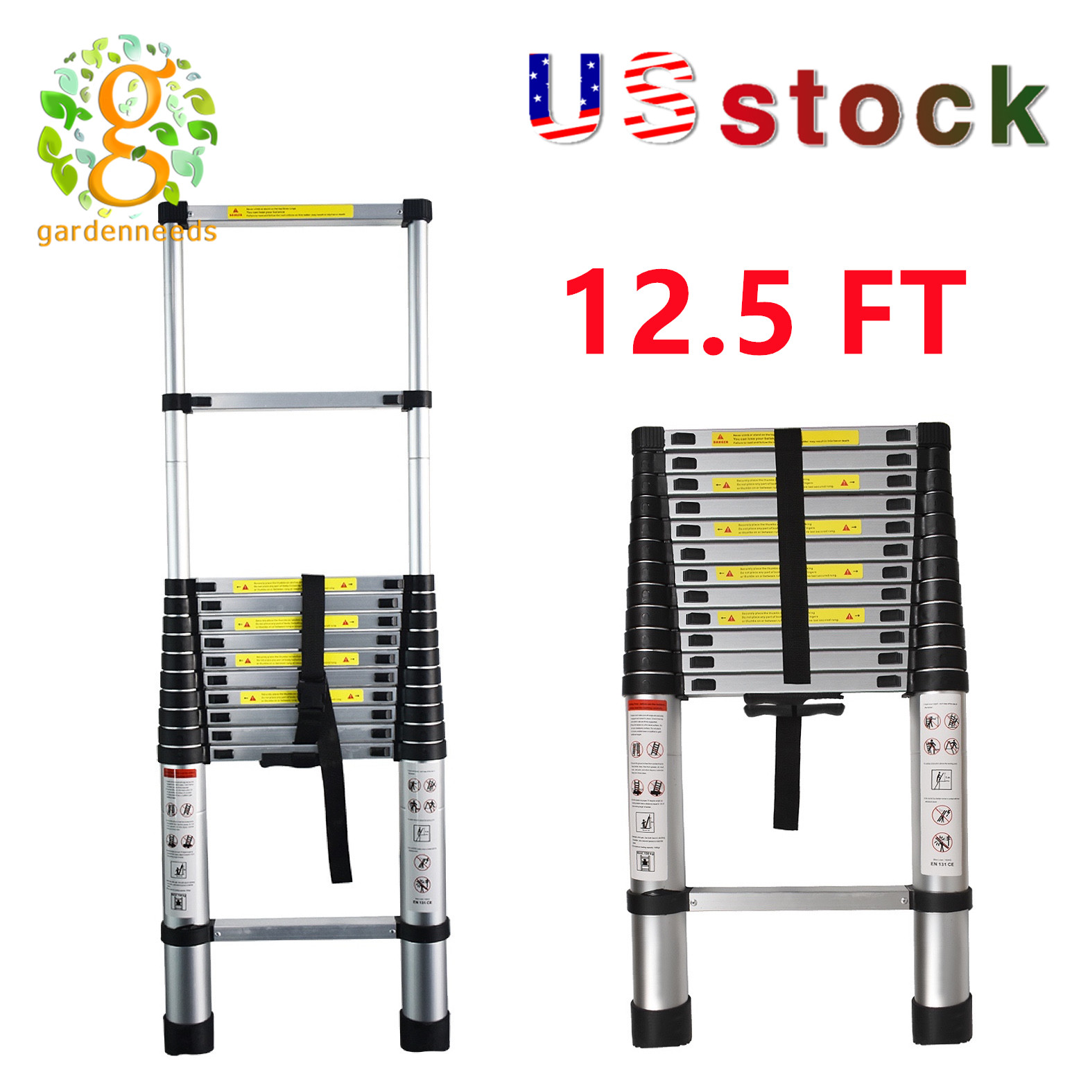 12.5FT/3.8M Aluminum Telescopic Ladder Multi Purpose Heavy Duty Extension Step