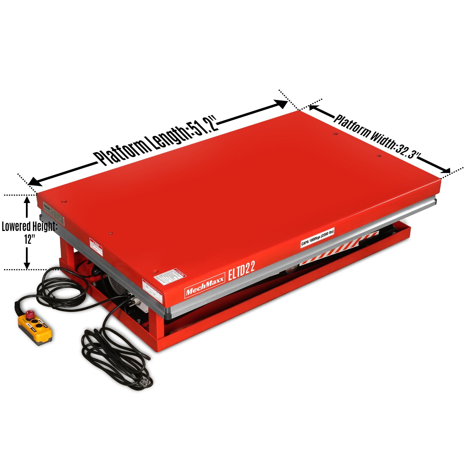 2200 lbs Capacity Electric Hydraulic Lift Table 51.2”x32.3” Platform, ELTD22
