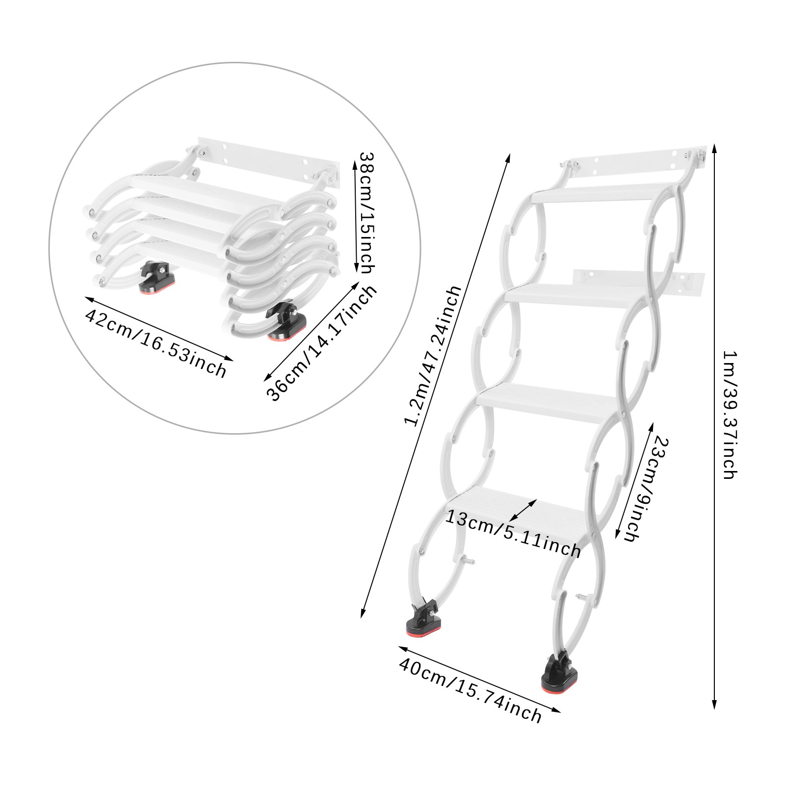 Telescoping Step Ladders Retractable Folding Stair Wall Mounted Folding Ladder