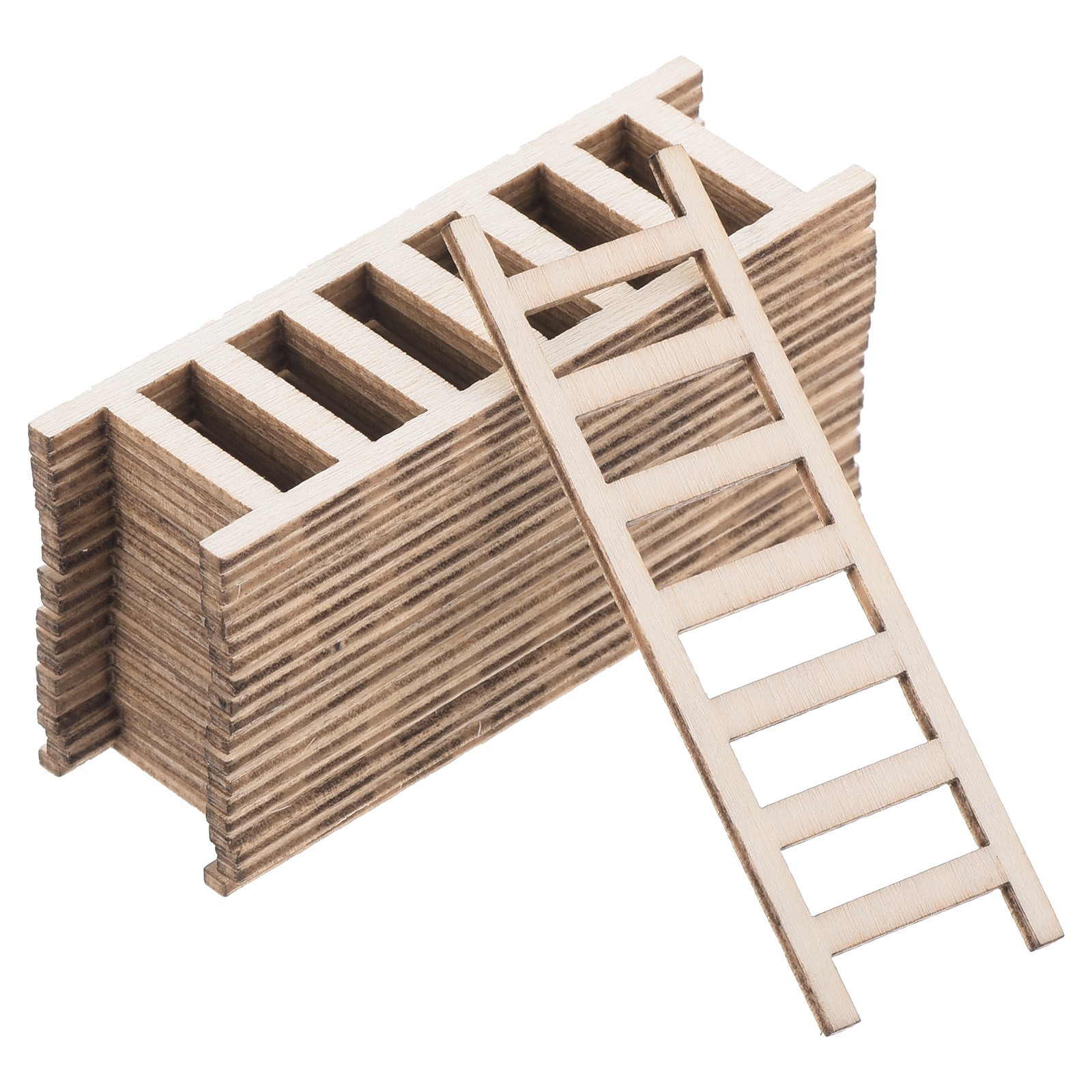 20Pcs 2.4″ Miniature Wooden Ladder Dollhouse Straight Ladders, Natural Color
