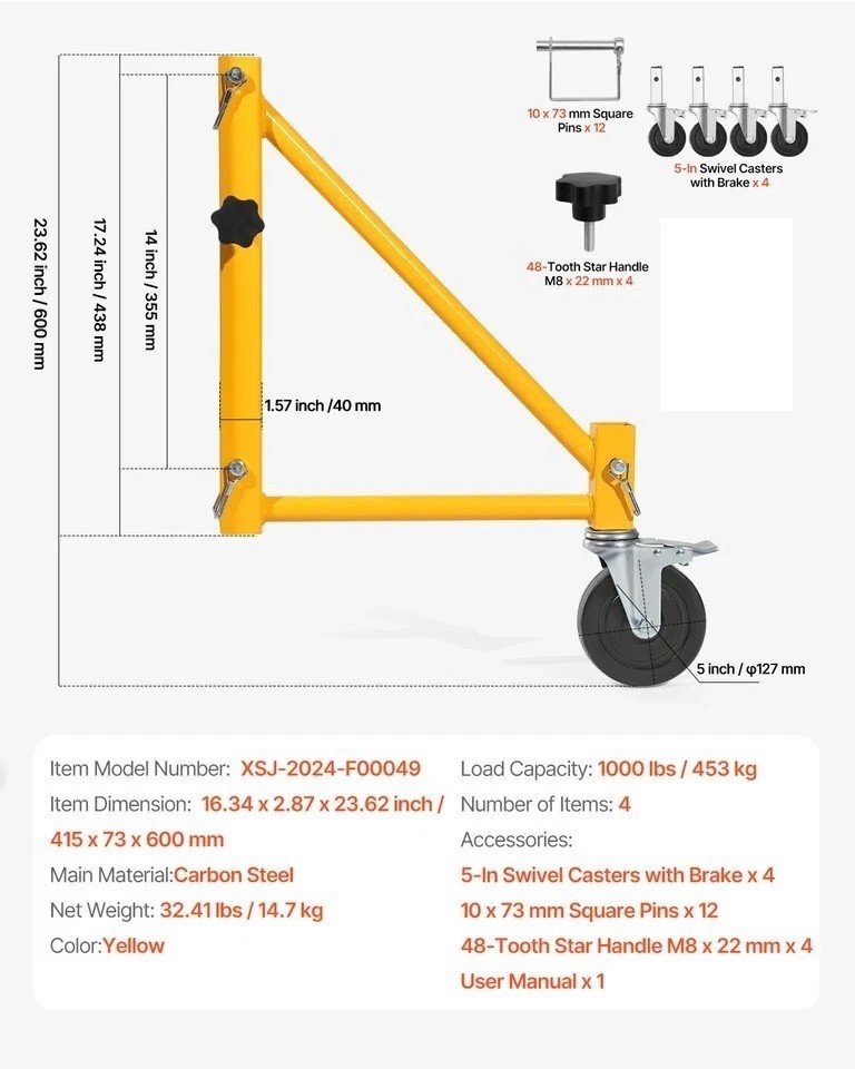 Set of Scaffolding Outriggers with Casters for Baker-Style Scaffolding