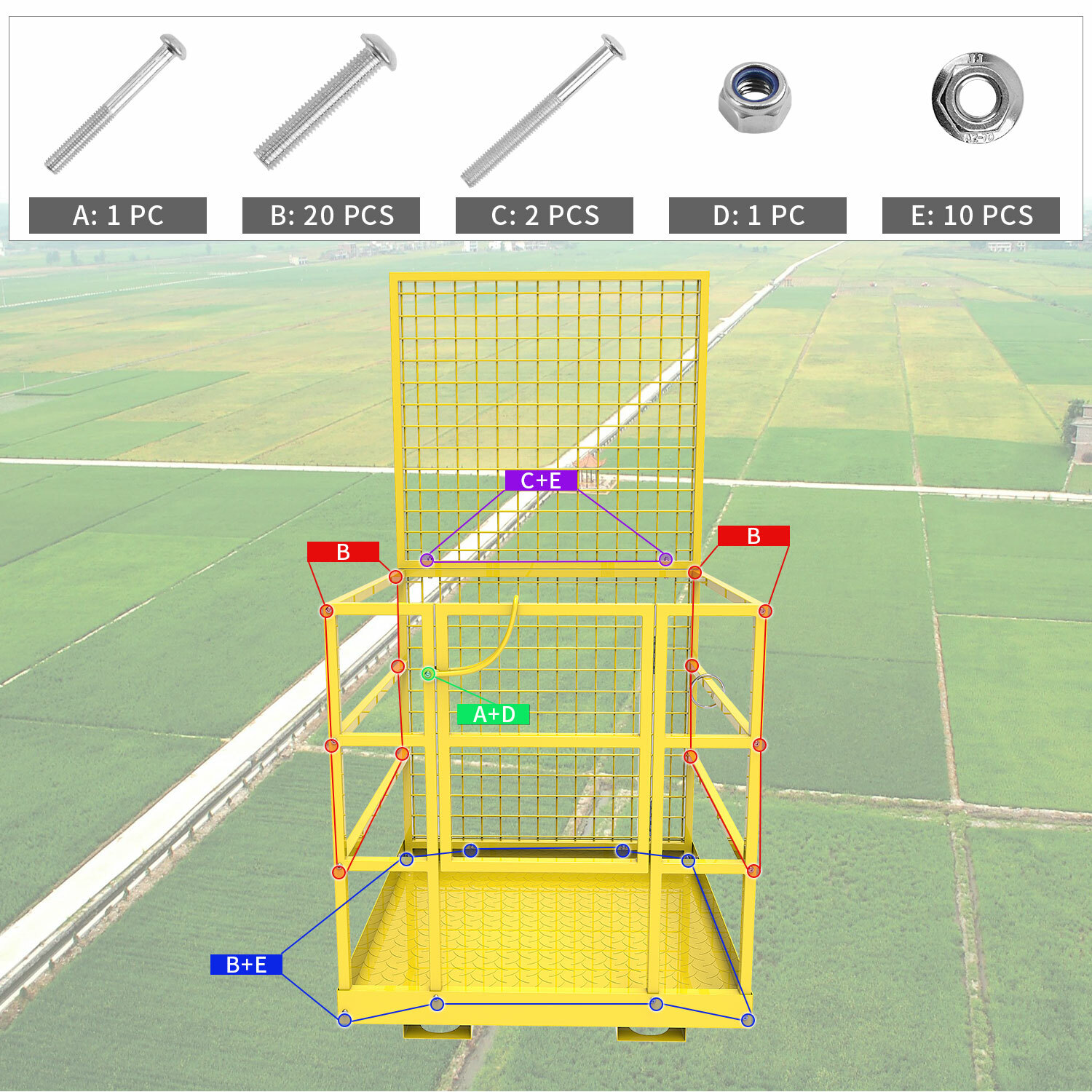 45×43 Inch Forklift Safety Cage Basket Man Work Stand Platform 1300LBS Capacity