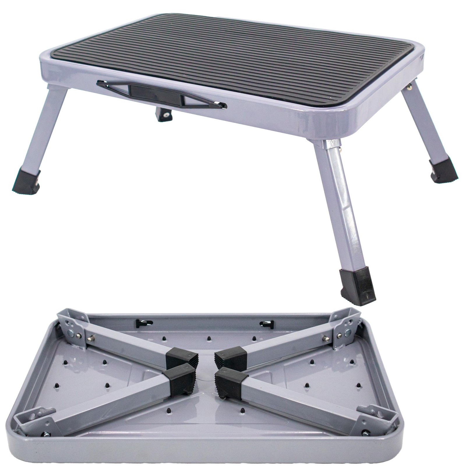 Metal Step Stool – Portable Folding Foot – Non-Slip, 15×10.5×7″, Black