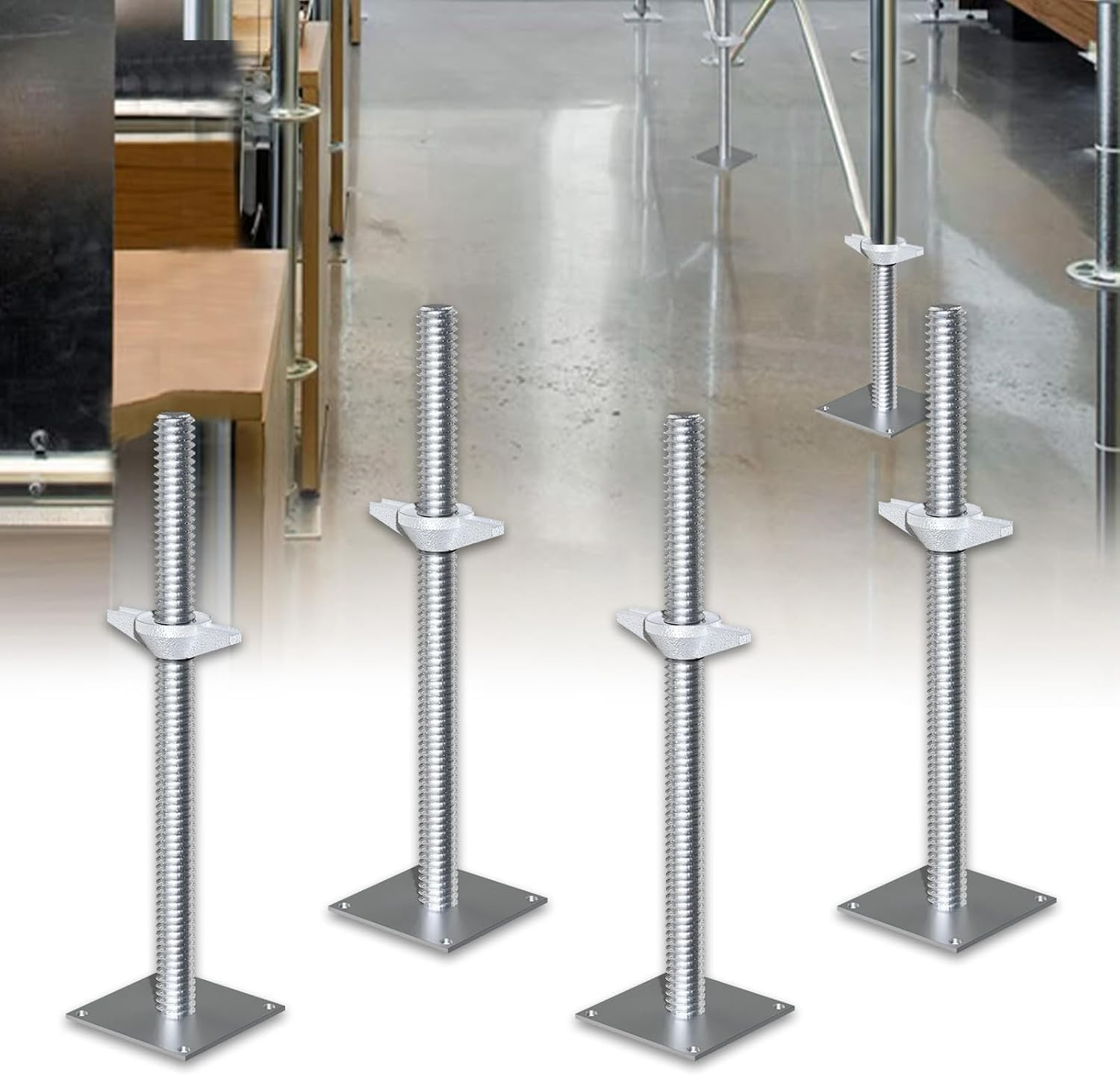4 Pack 24″ Adjustable Screw Scaffolding Jacks with Base Plate for Stability