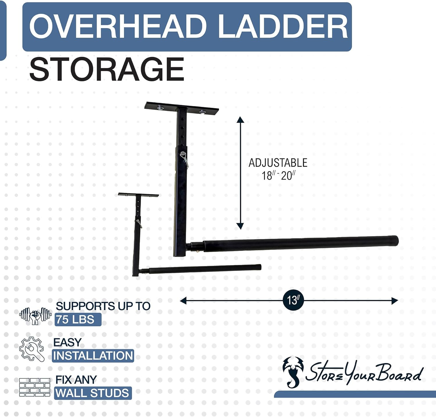 Adjustable Overhead Ladder Rack – Garage Organizer Ladder Shelf for Step & Exten