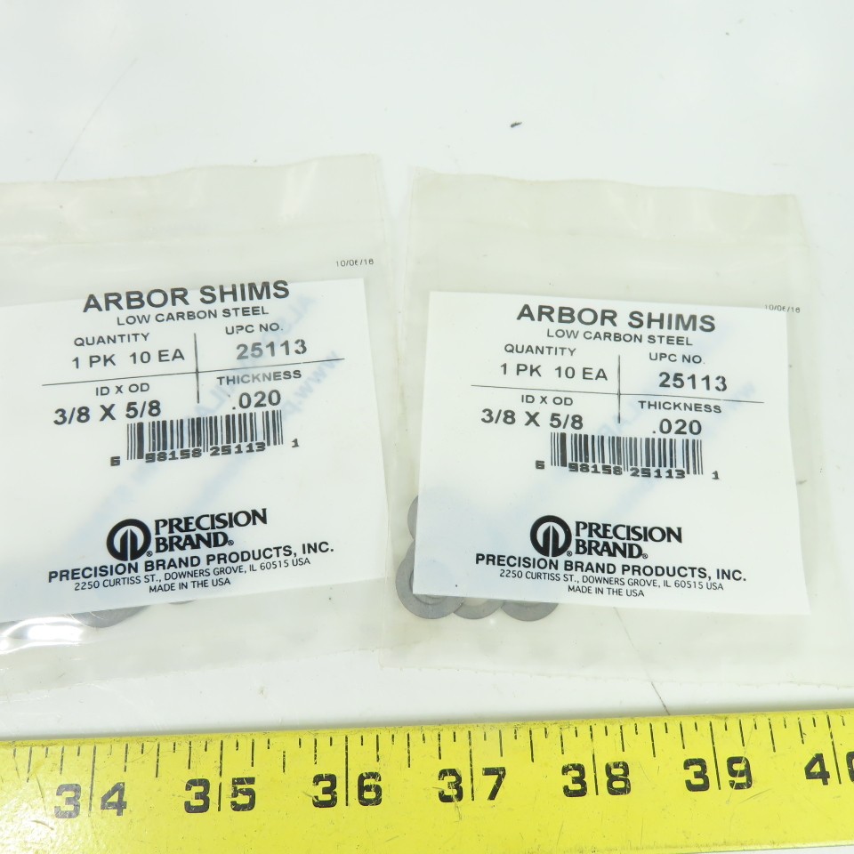 Precision 25113 Arbor Shims 3/8″ ID x 5/8″ OD x 0.020″ Low Carbon Steel Lot/20