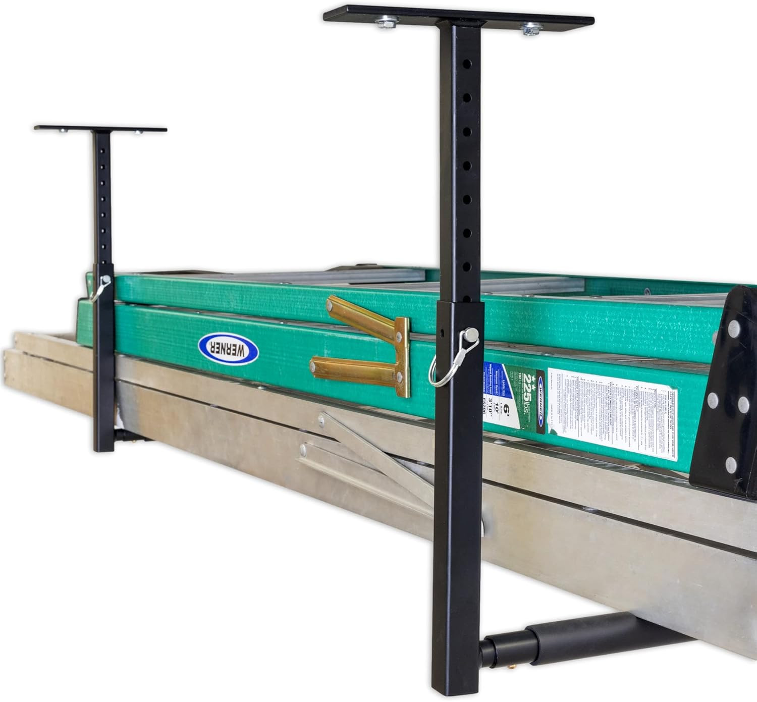 Adjustable Overhead Ladder Rack – Garage Organizer Ladder Shelf for Step & Exten