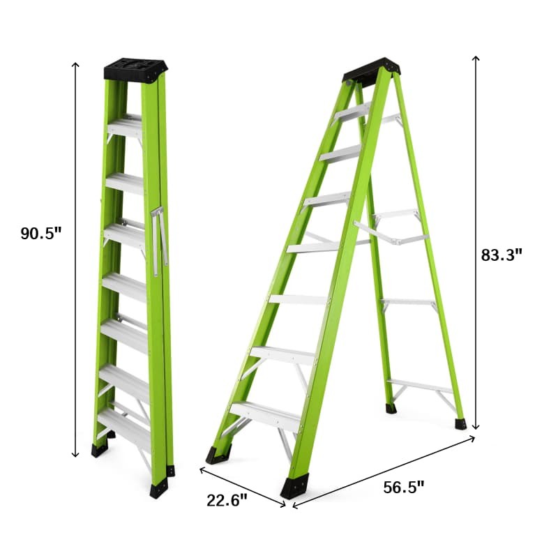 Green 7 Steps Fiberglass Ladder 330LBS Load Tool Tray for Home & Job