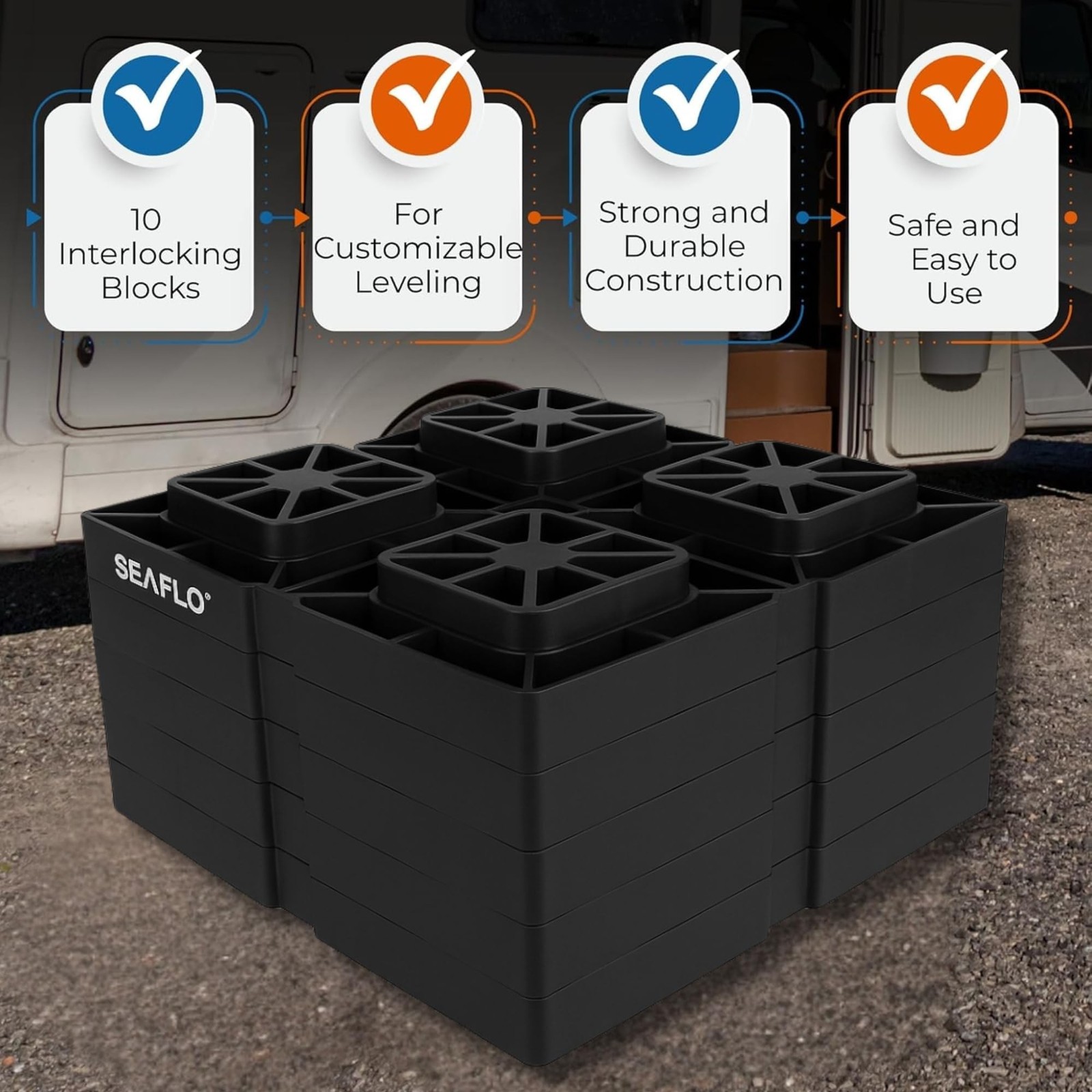 SEAFLO Heavy-Duty RV Leveling Blocks – Maximum Strength & Stability for Motor…